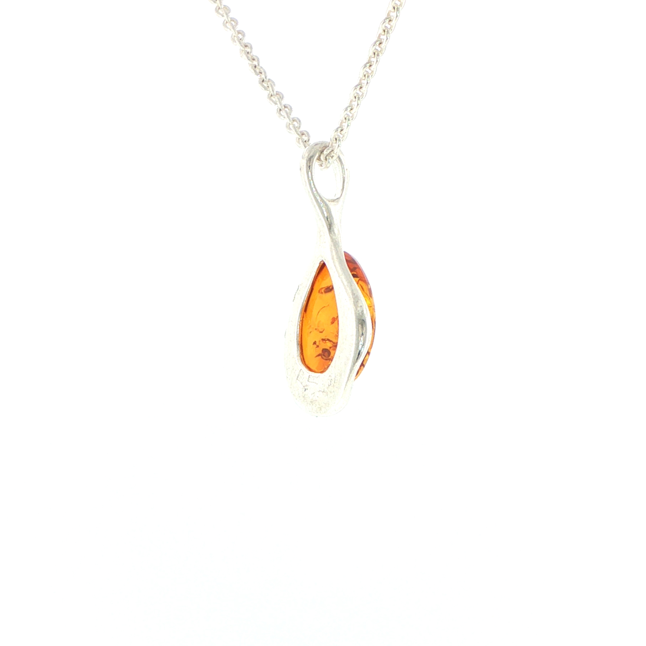 Pear Amber Pendant Necklace with Wave Setting in Silver - Image 11