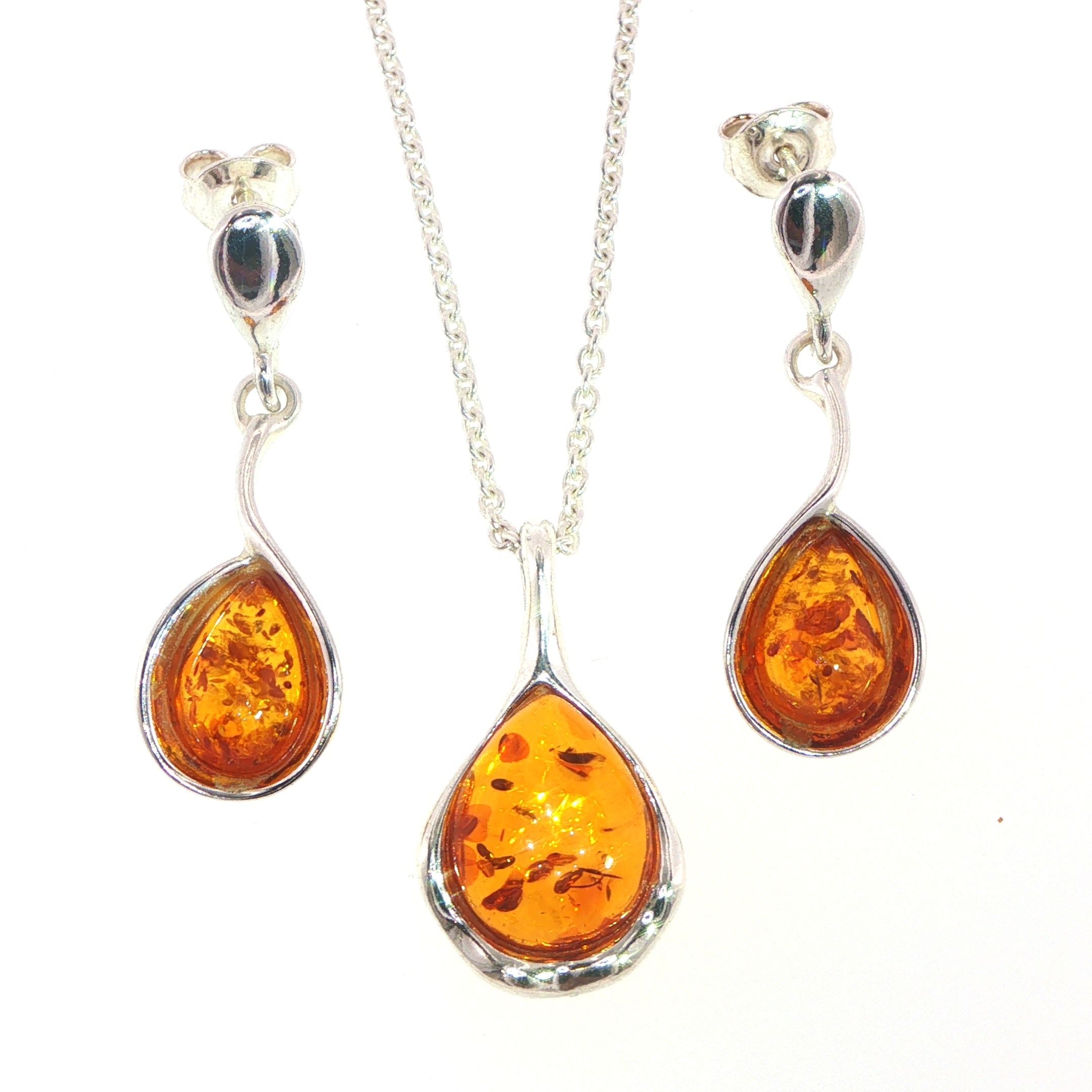 Stud Drop Amber Earrings in Silver Bezel Settings - Image 5