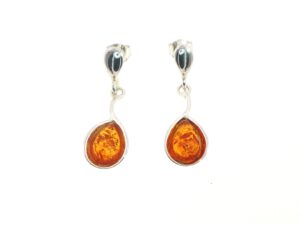 Stud Drop Amber Earrings in Silver Bezel Settings