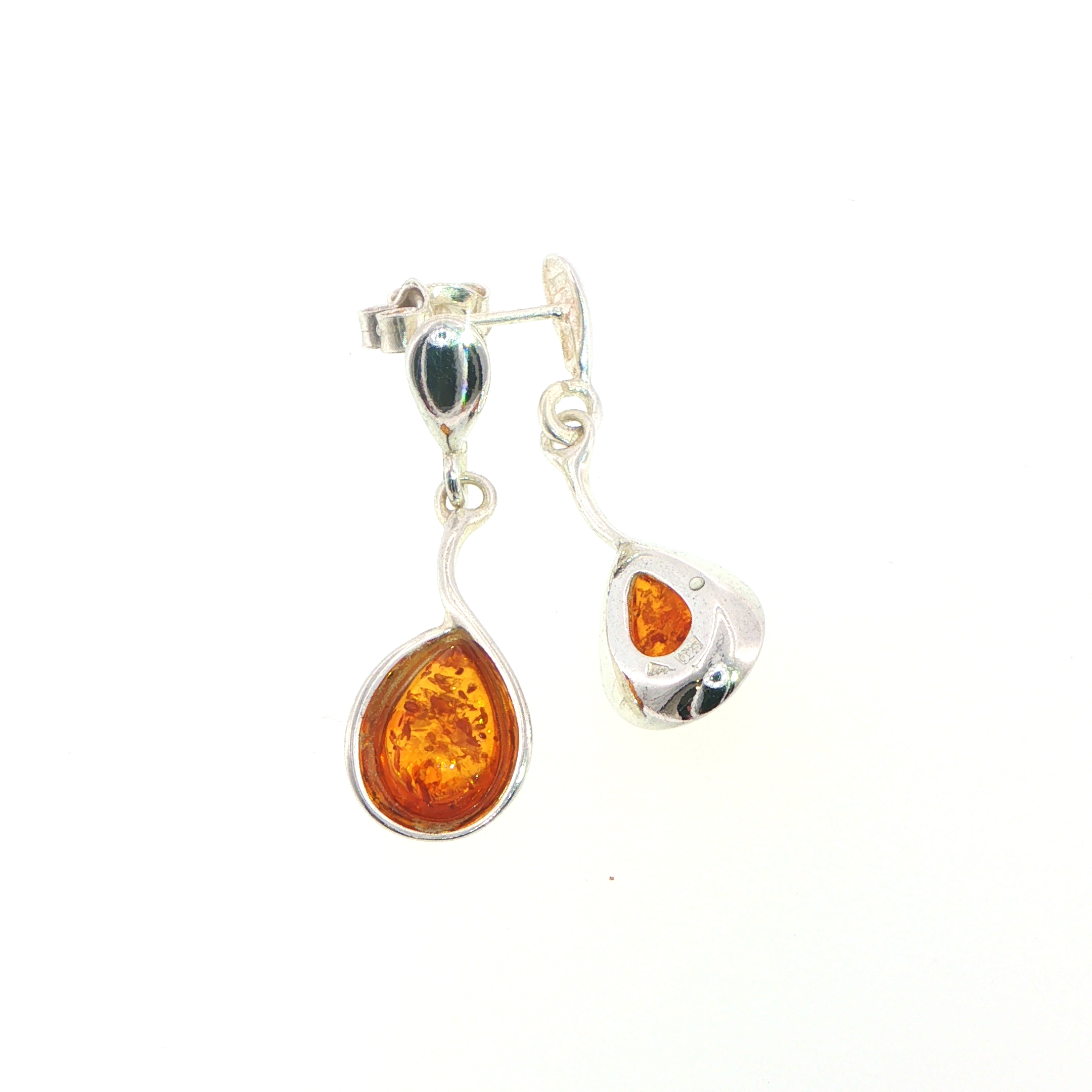 Stud Drop Amber Earrings in Silver Bezel Settings - Image 4