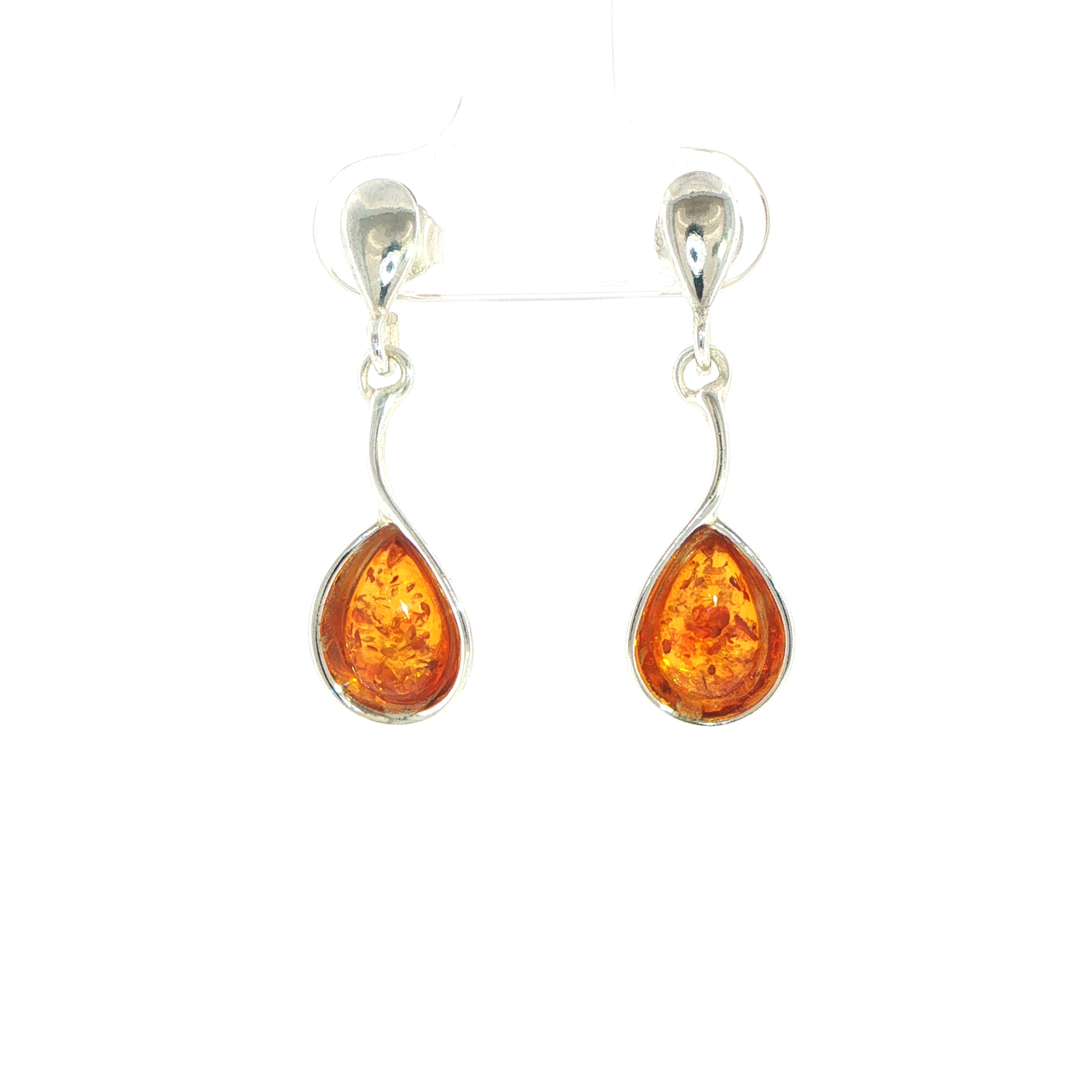 Stud Drop Amber Earrings in Silver Bezel Settings - Image 2