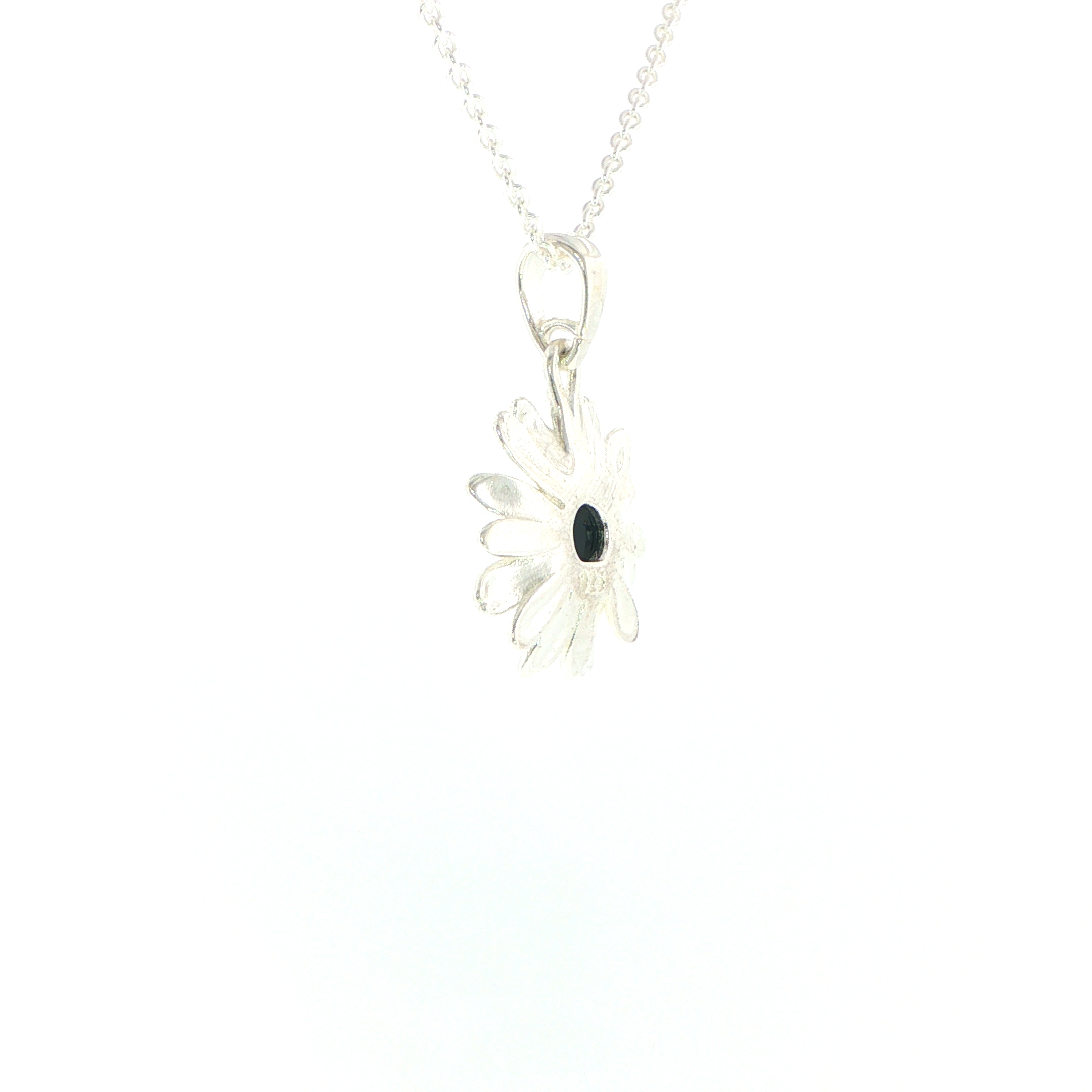 Daisy Charm Necklace with Green Amber Centre in Silver - Image 6