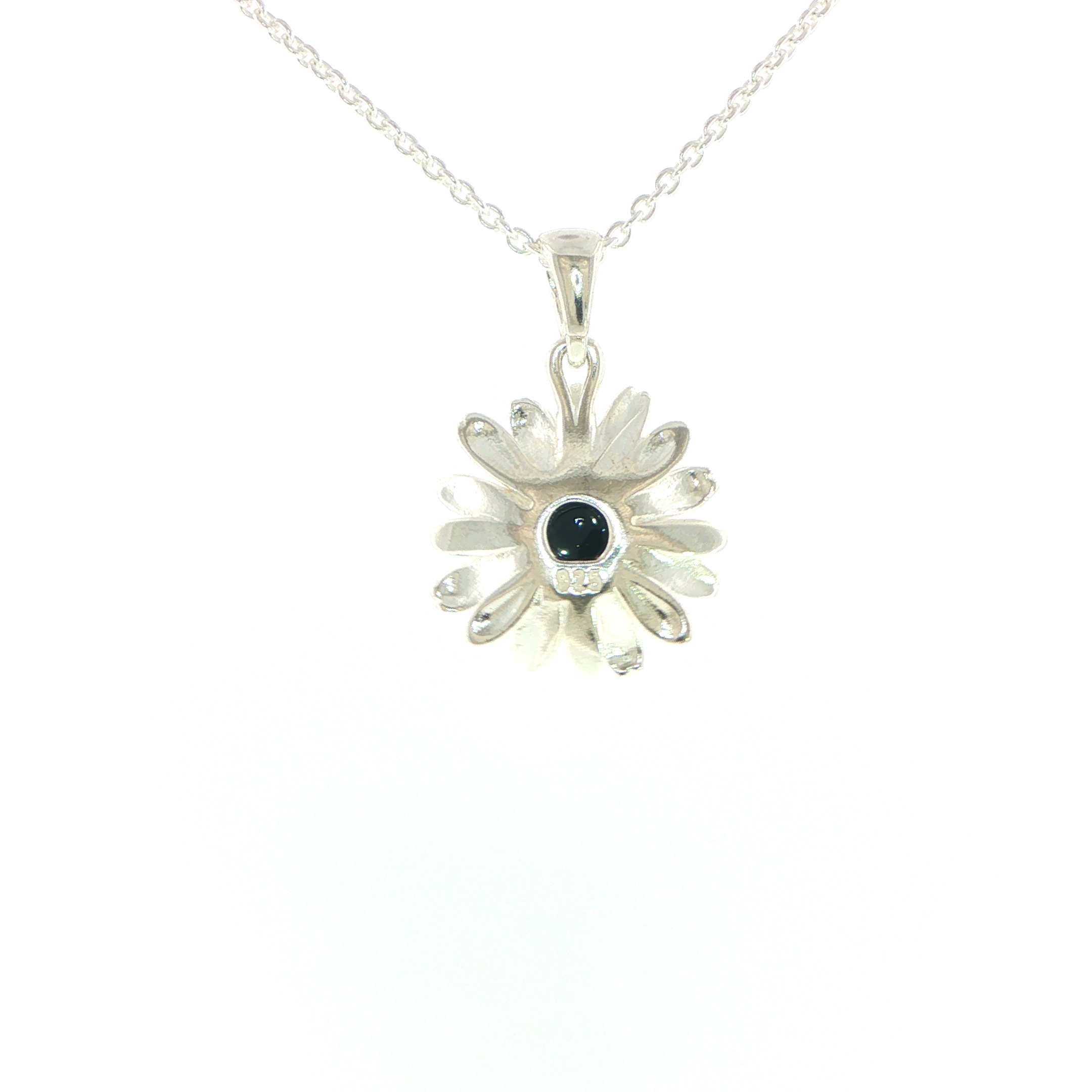 Daisy Charm Necklace with Green Amber Centre in Silver - Image 7