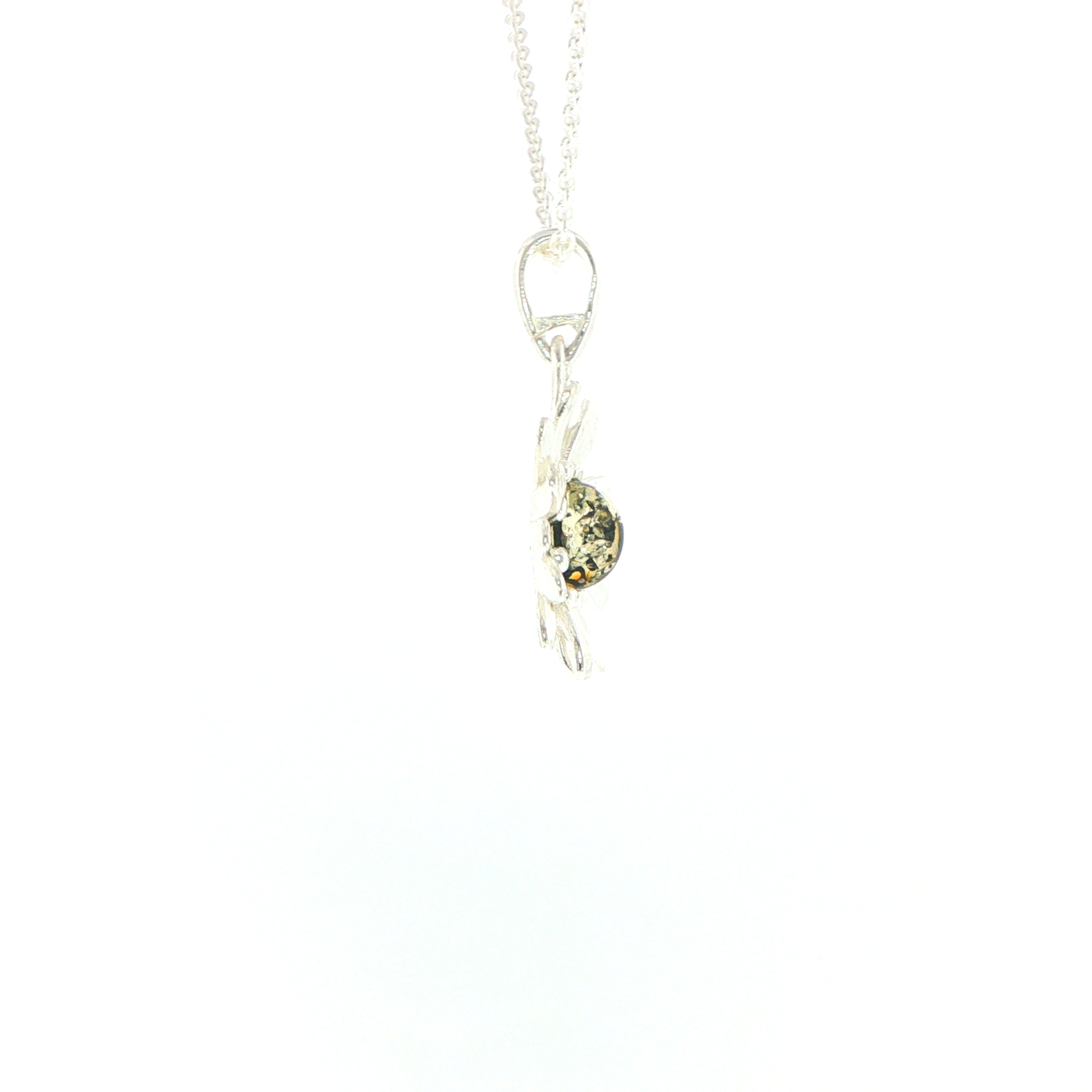 Daisy Charm Necklace with Green Amber Centre in Silver - Image 8