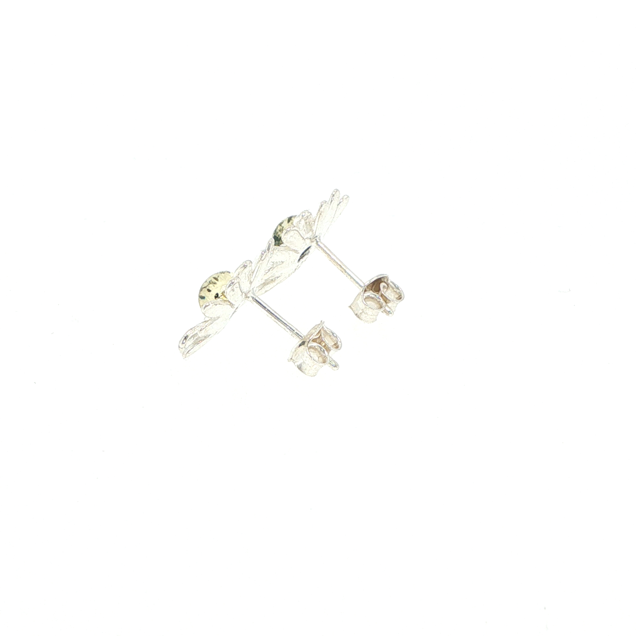 Daisy Stud Earrings with Green Amber Centre in Silver - Image 8