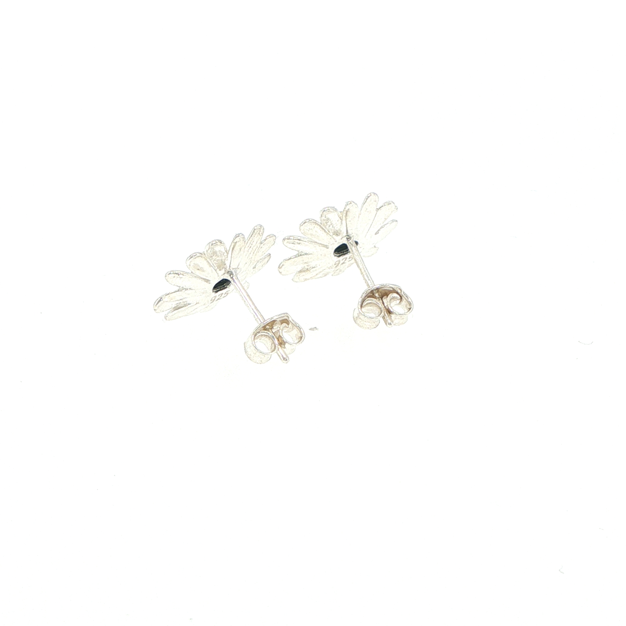 Daisy Stud Earrings with Green Amber Centre in Silver - Image 9