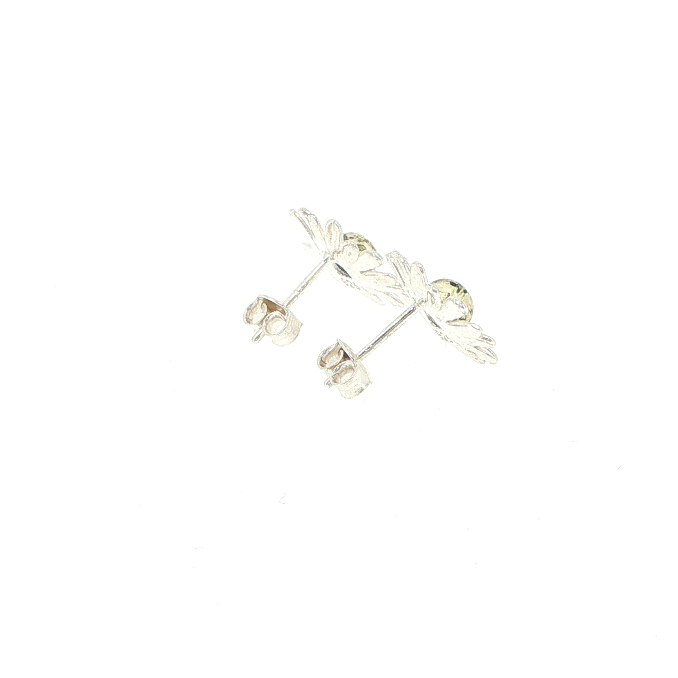 Daisy Stud Earrings with Green Amber Centre in Silver - Image 12