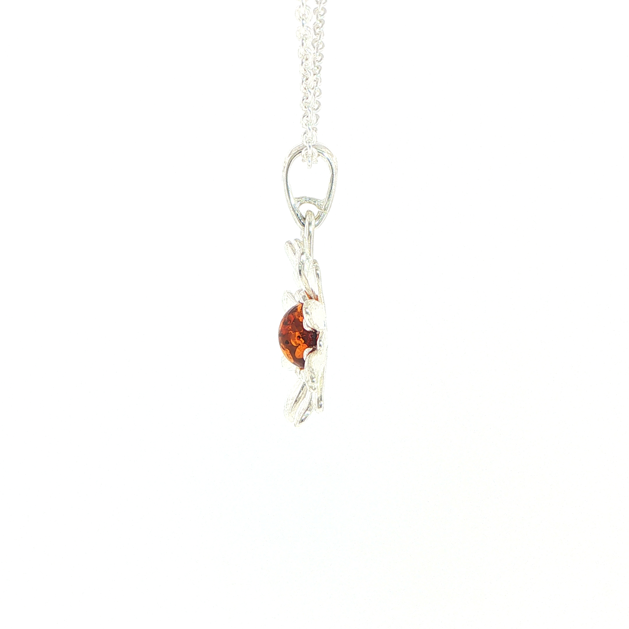 Daisy Charm Necklace with Orange Amber Centre in Silver - Image 6
