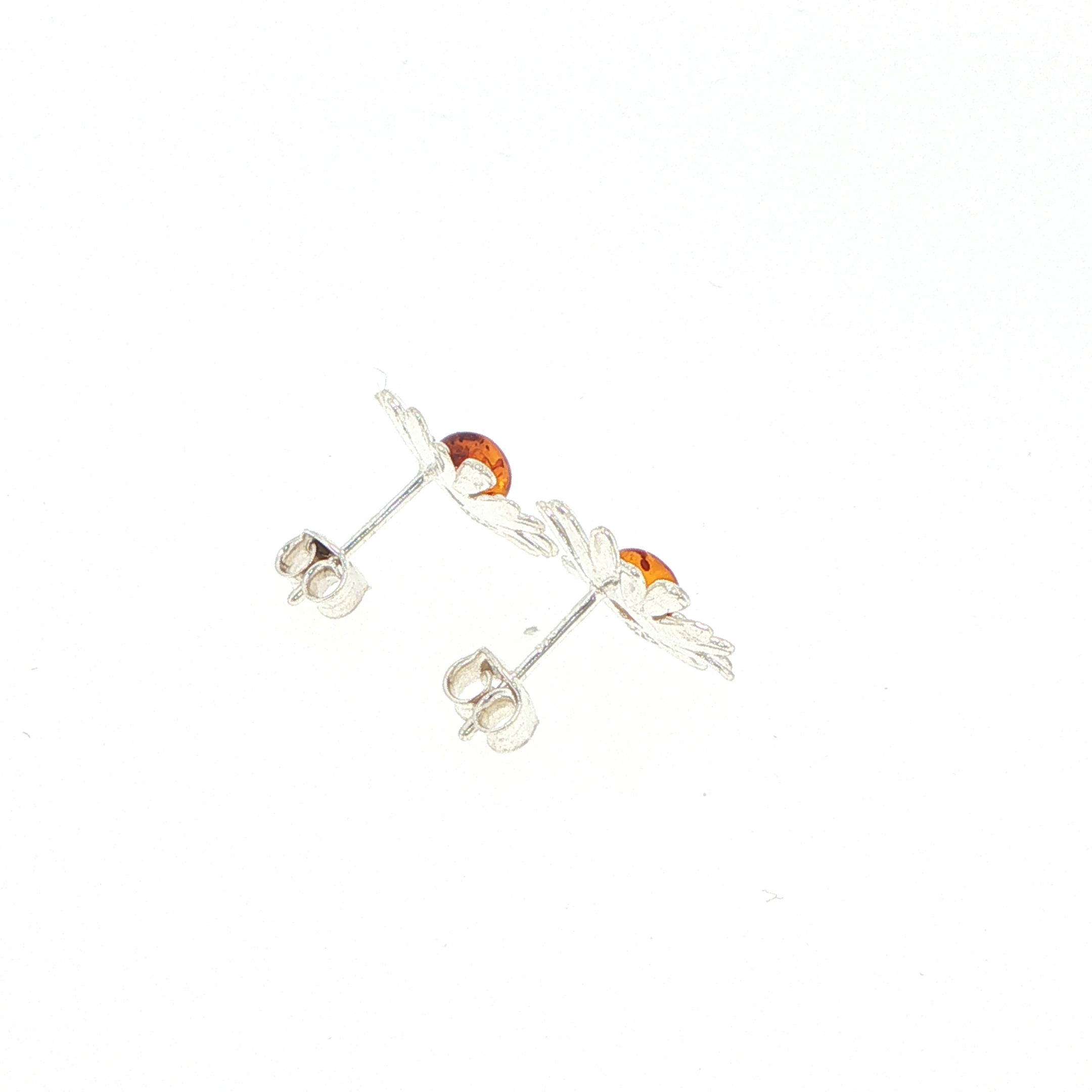 Daisy Stud Earrings with Orange Amber Centre in Silver - Image 12