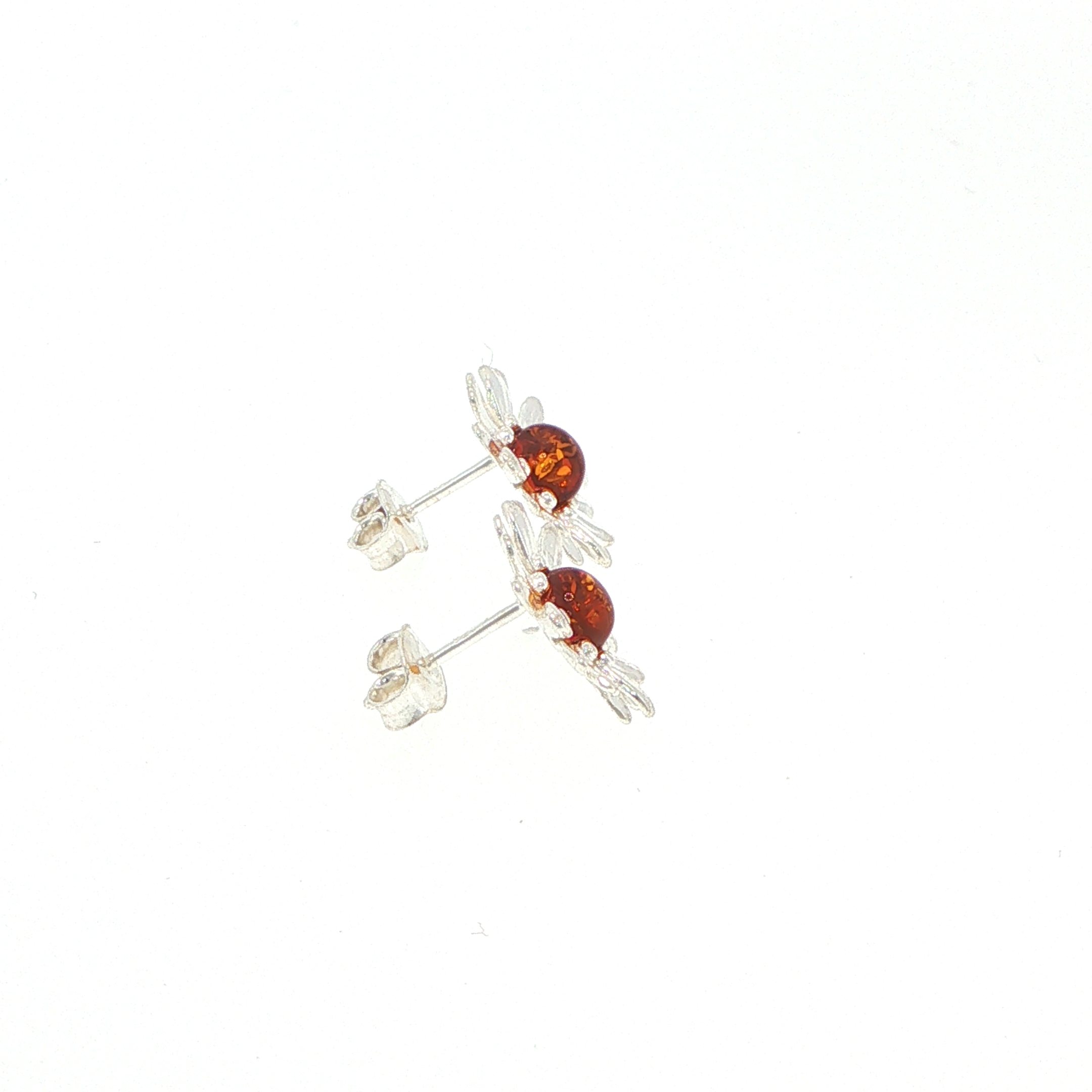 Daisy Stud Earrings with Orange Amber Centre in Silver - Image 13