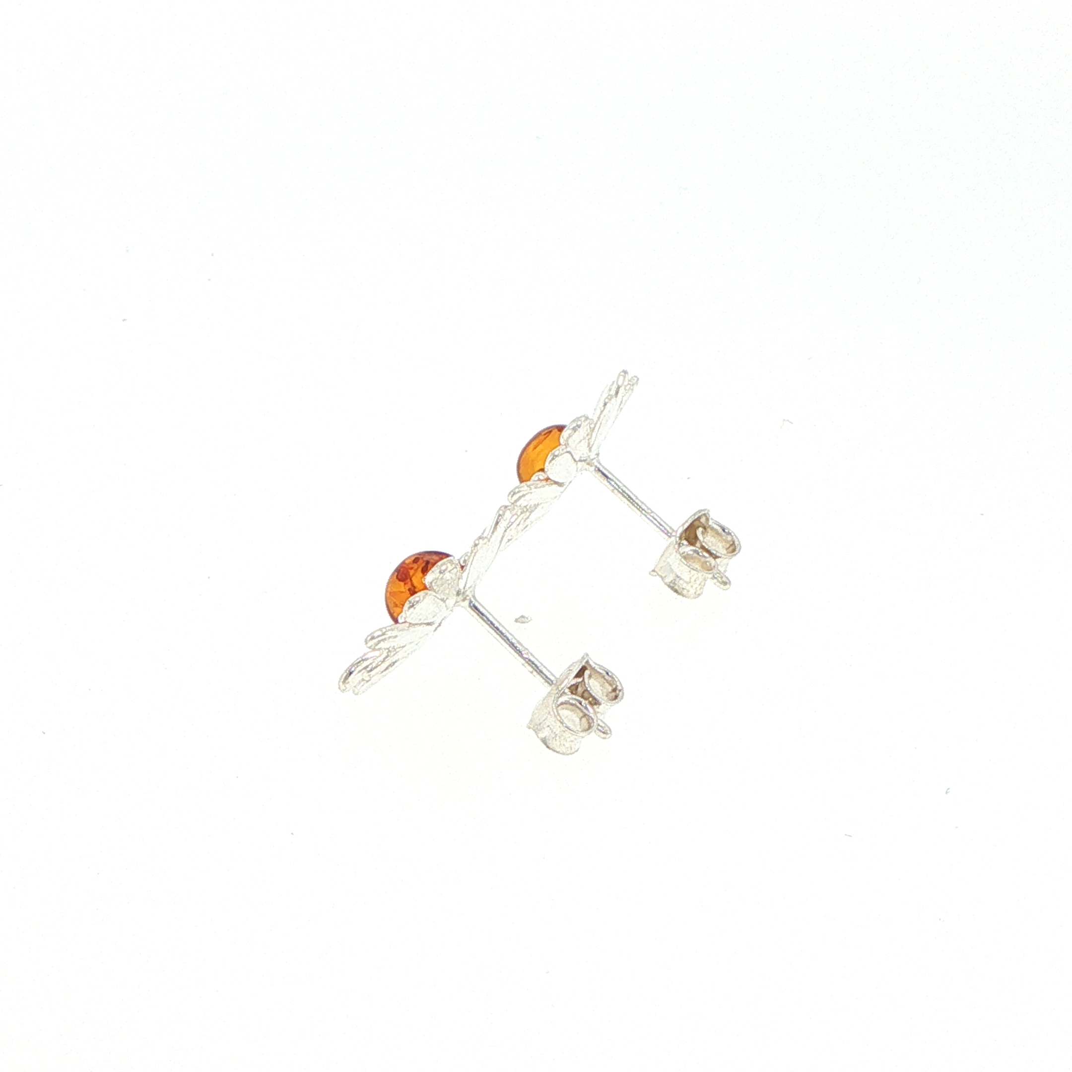 Daisy Stud Earrings with Orange Amber Centre in Silver - Image 8