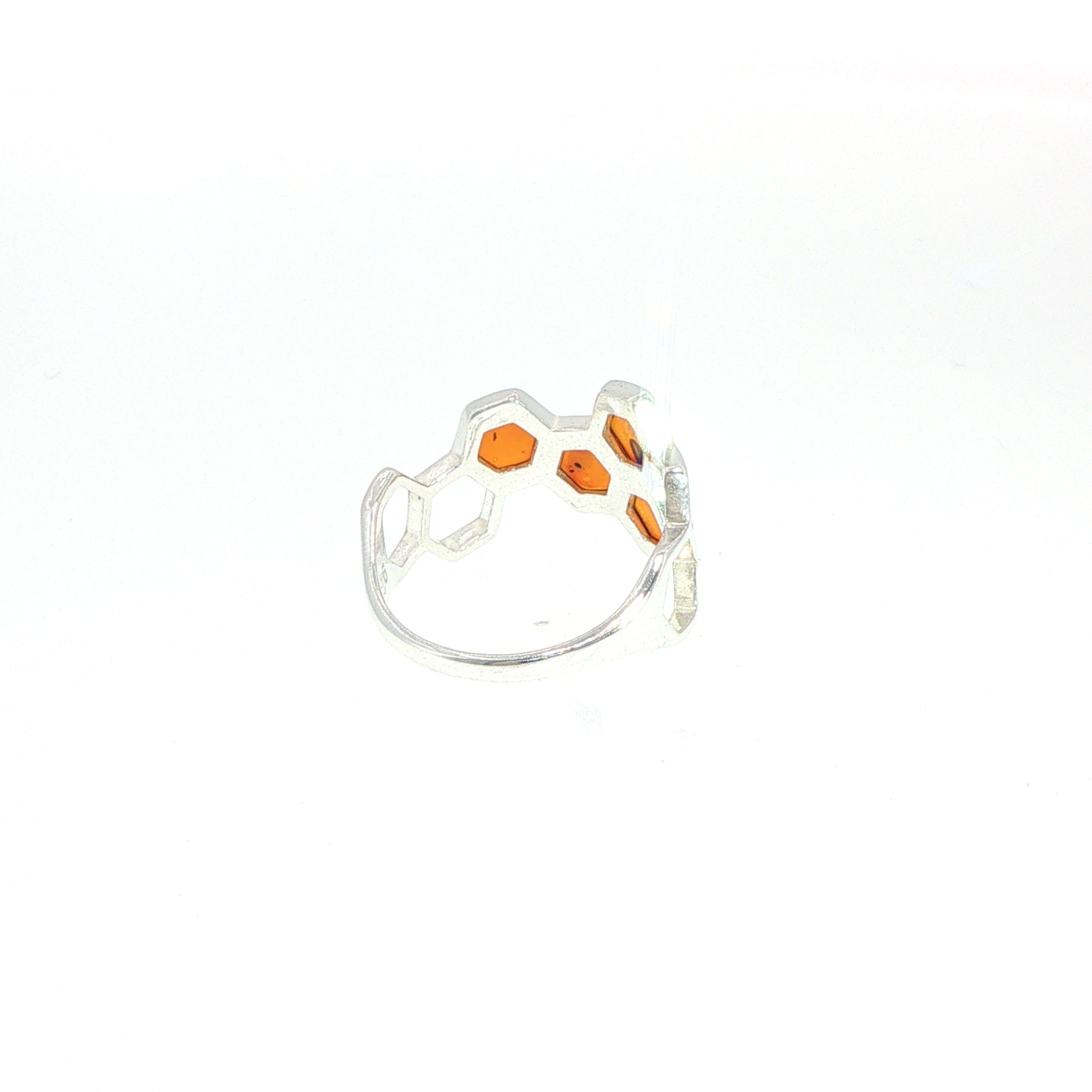 Honeycomb Ring with Hexagonal Amber Stones in Silver - Image 10