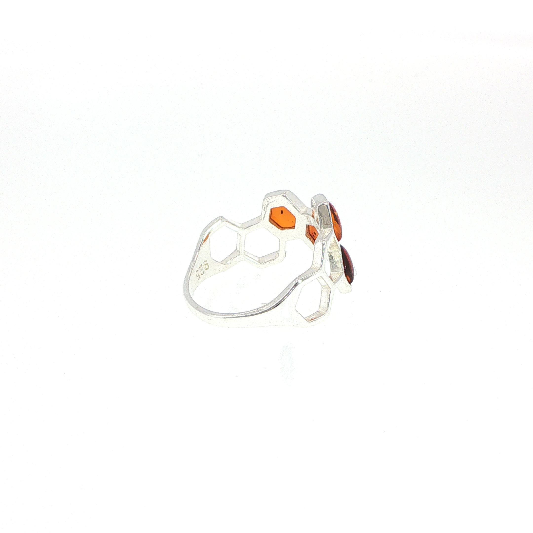 Honeycomb Ring with Hexagonal Amber Stones in Silver - Image 11