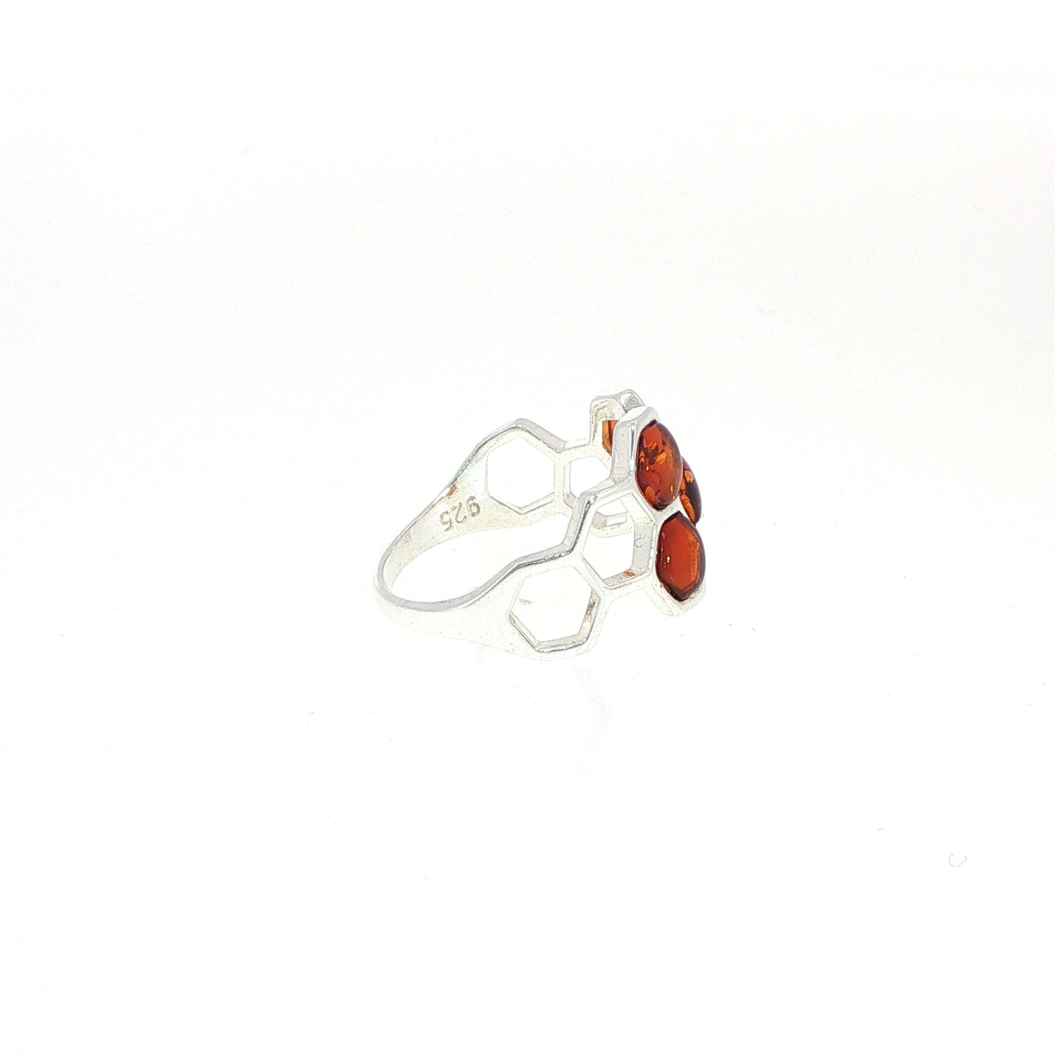 Honeycomb Ring with Hexagonal Amber Stones in Silver - Image 12