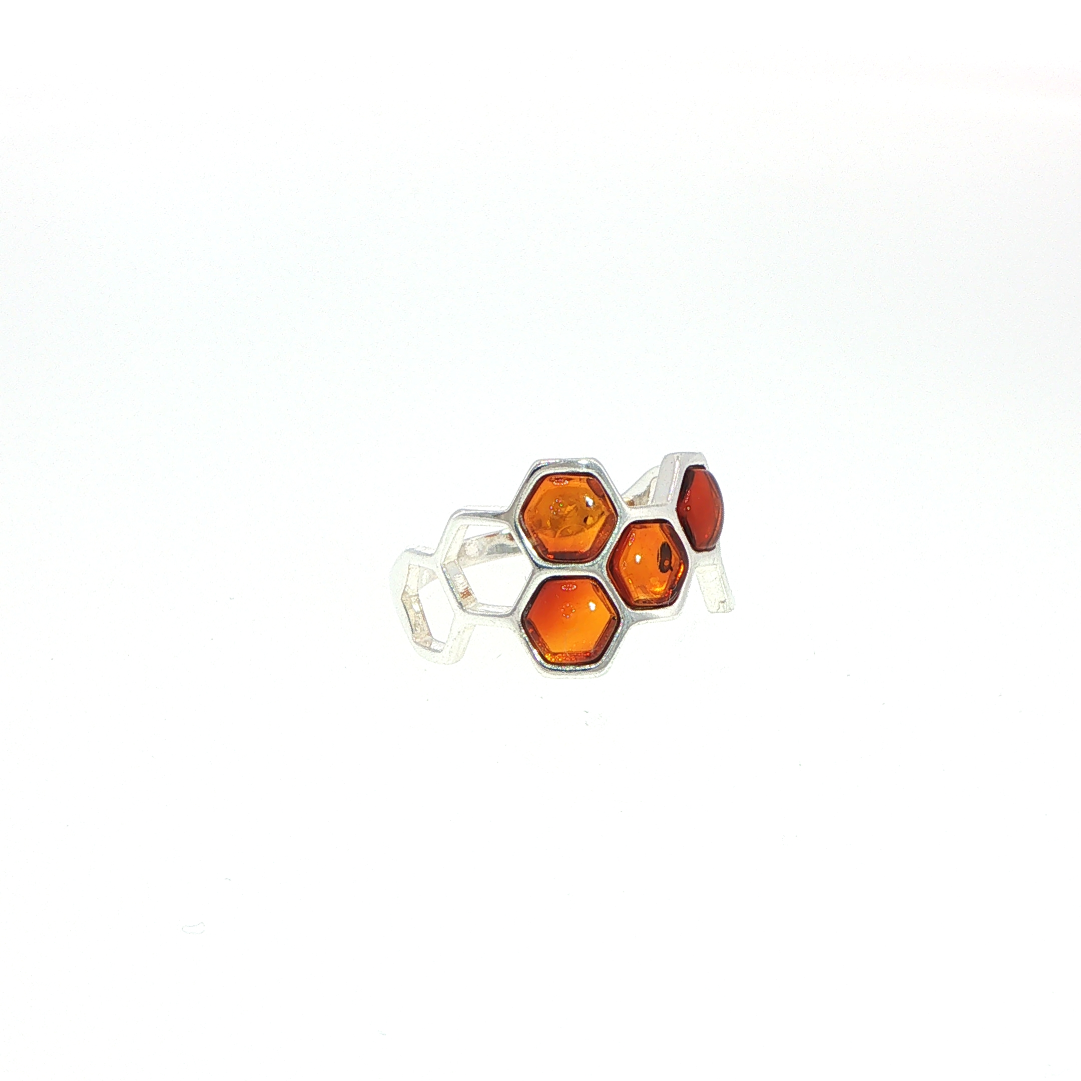 Honeycomb Ring with Hexagonal Amber Stones in Silver - Image 3