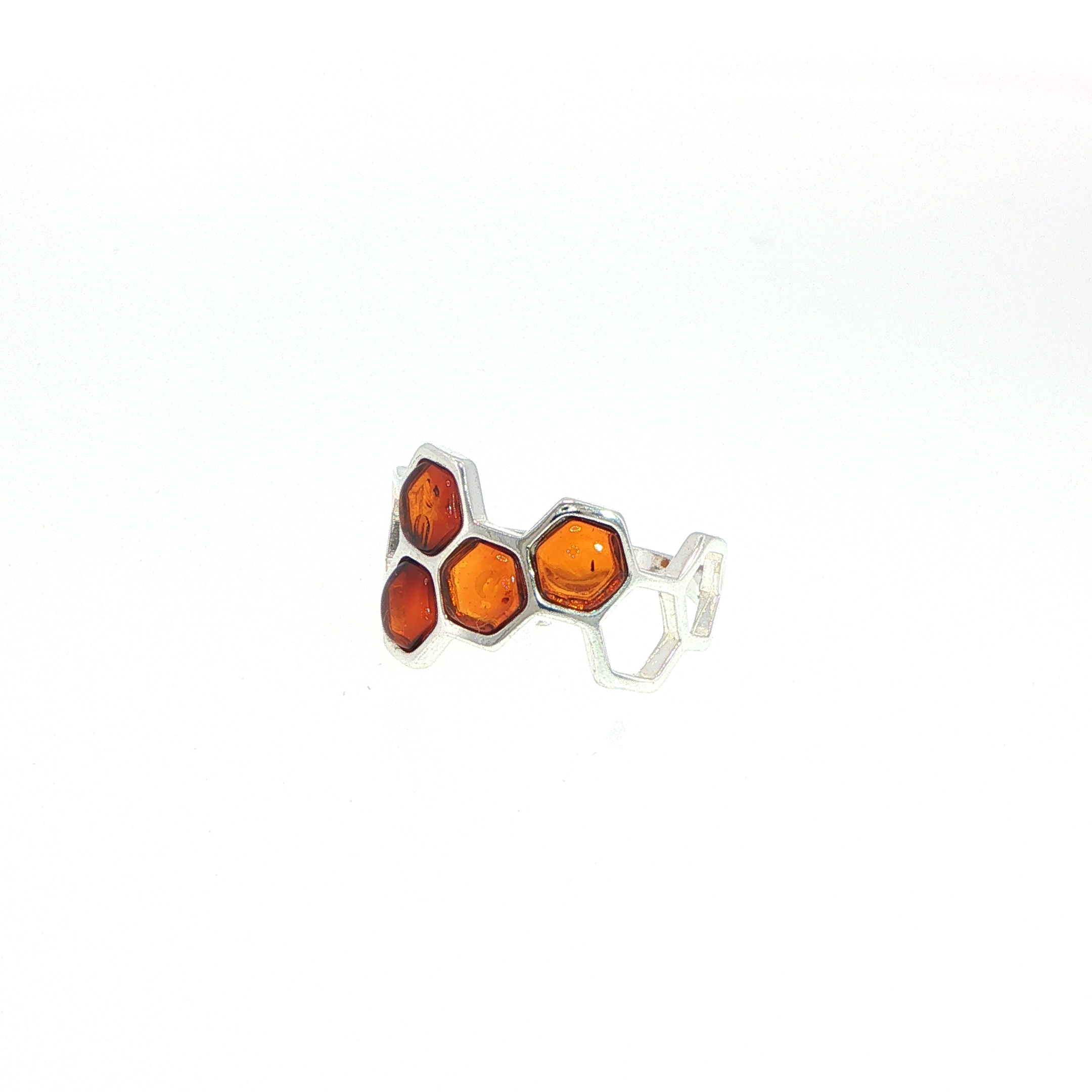 Honeycomb Ring with Hexagonal Amber Stones in Silver - Image 4