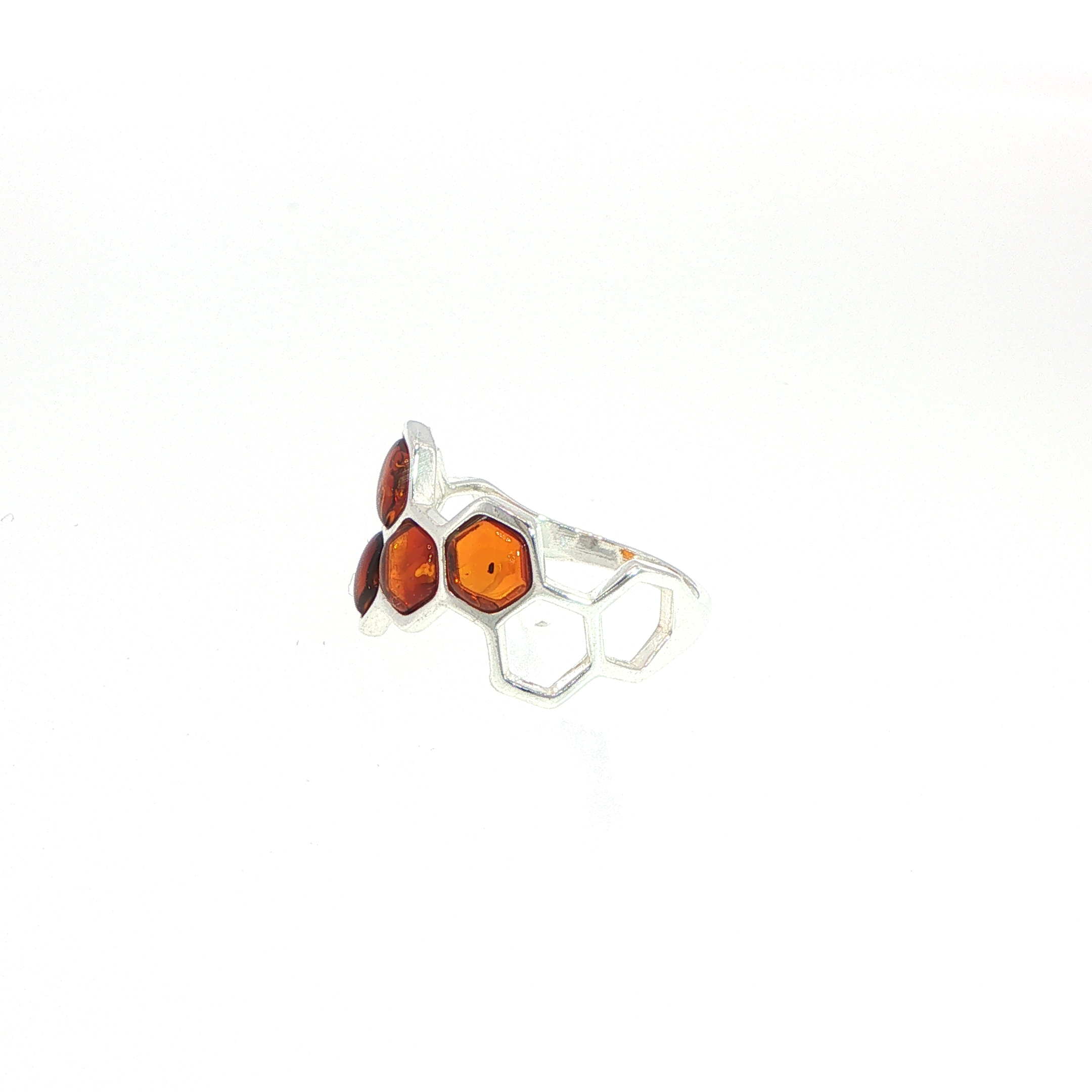 Honeycomb Ring with Hexagonal Amber Stones in Silver - Image 5