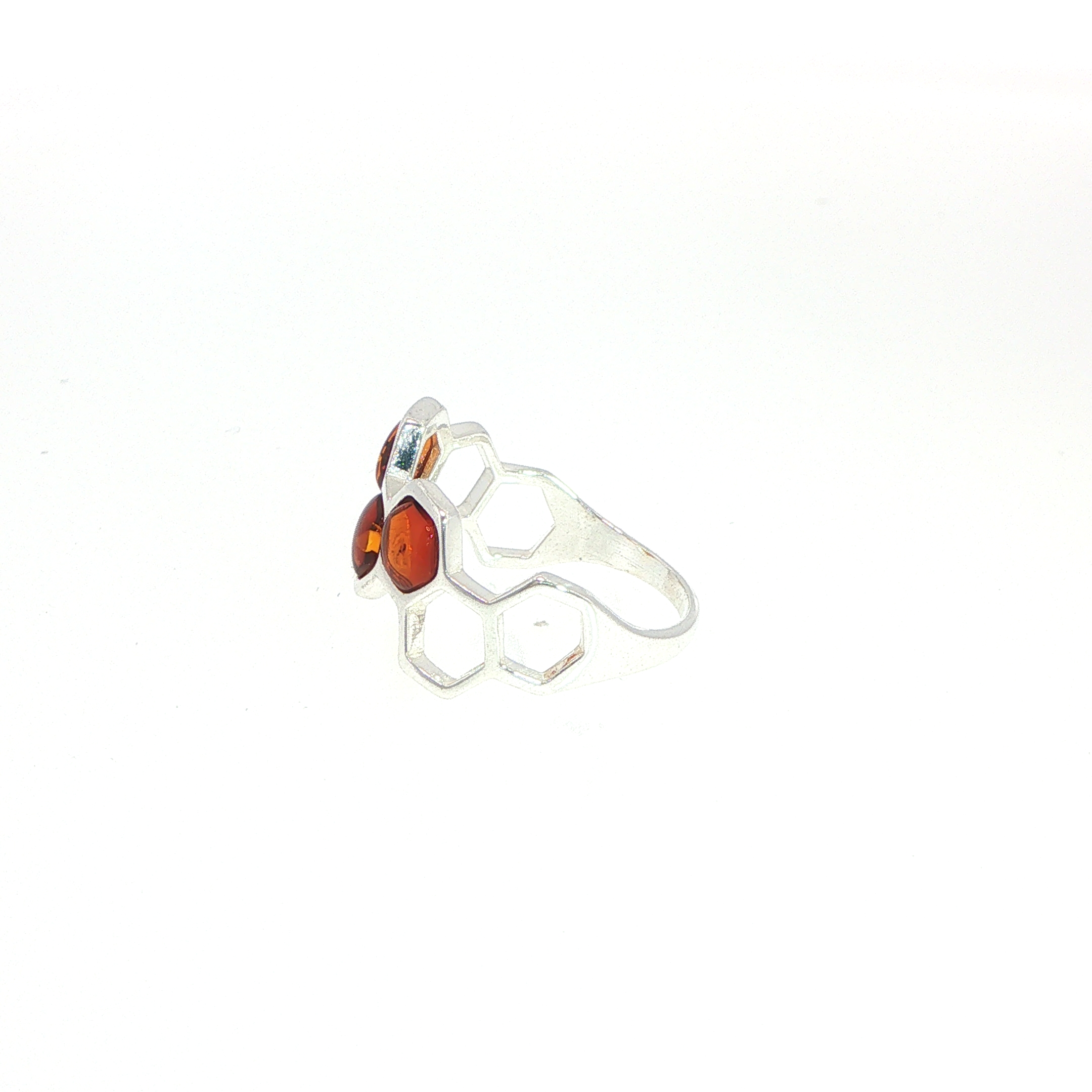 Honeycomb Ring with Hexagonal Amber Stones in Silver - Image 6