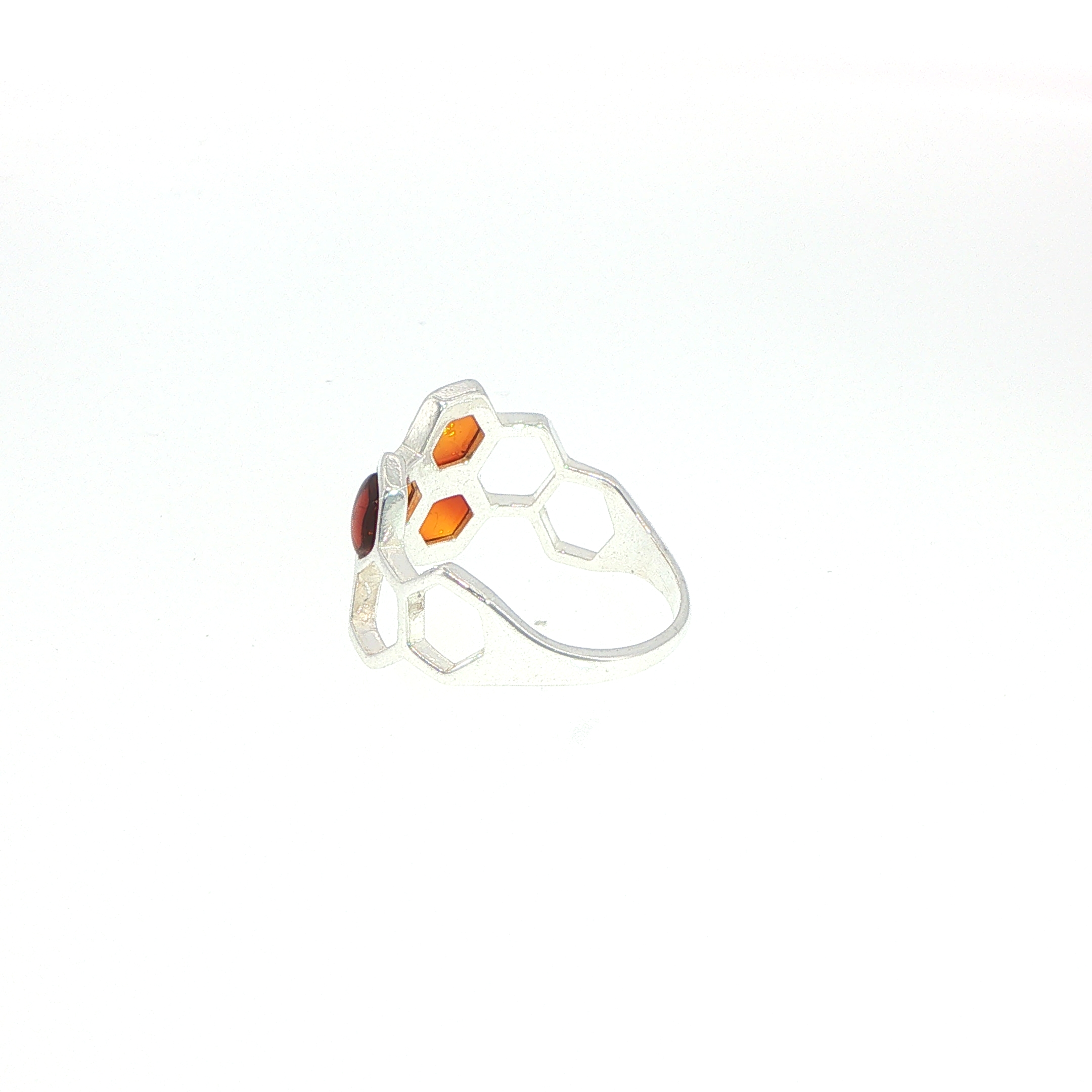 Honeycomb Ring with Hexagonal Amber Stones in Silver - Image 7