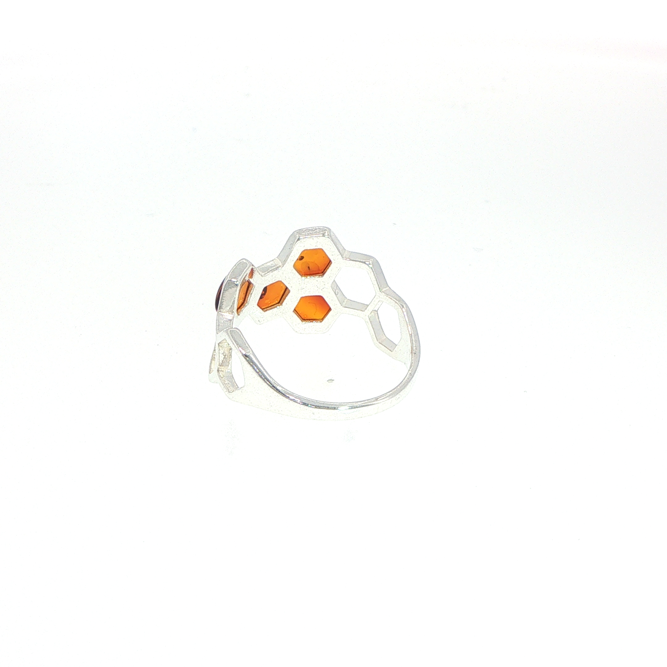 Honeycomb Ring with Hexagonal Amber Stones in Silver - Image 8