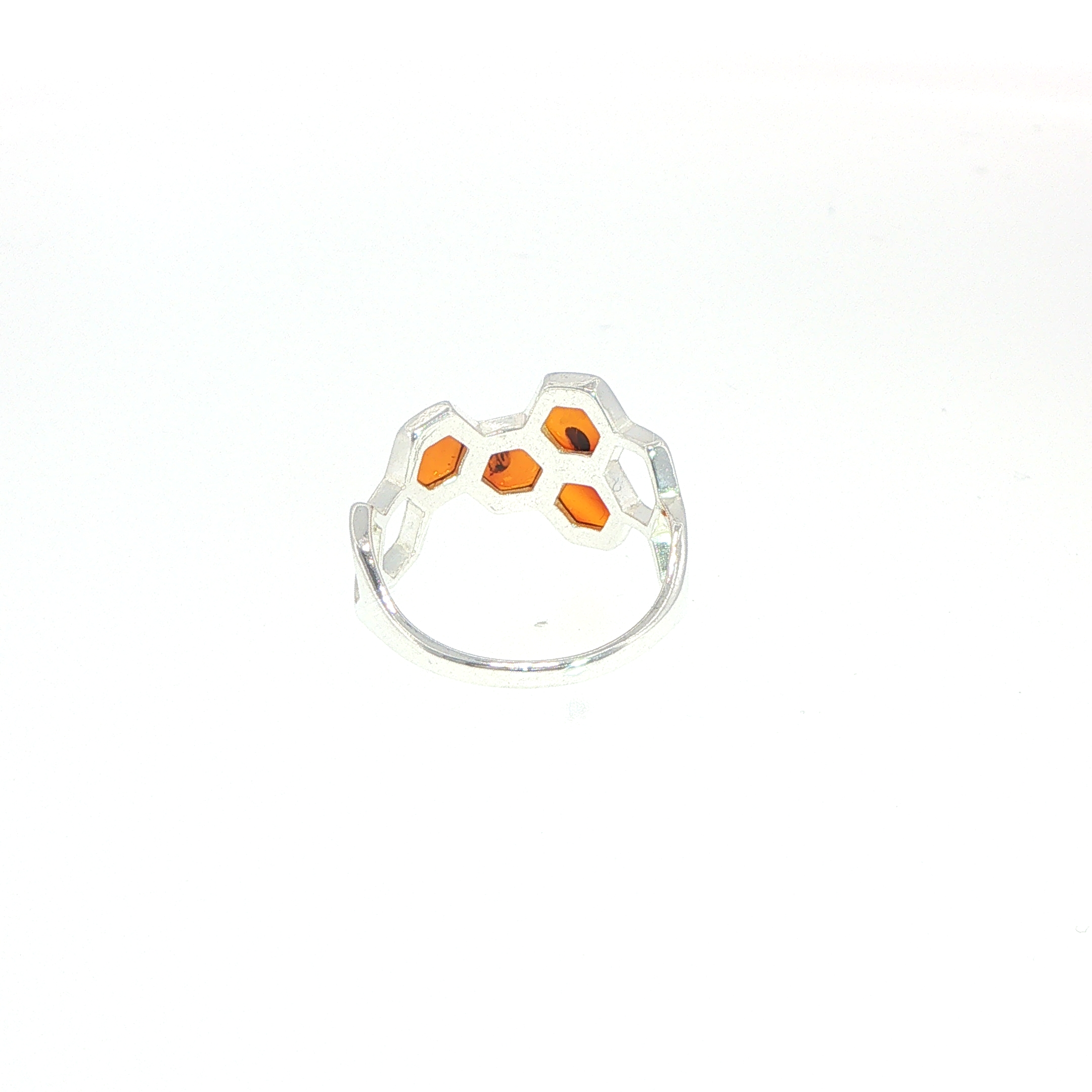 Honeycomb Ring with Hexagonal Amber Stones in Silver - Image 9