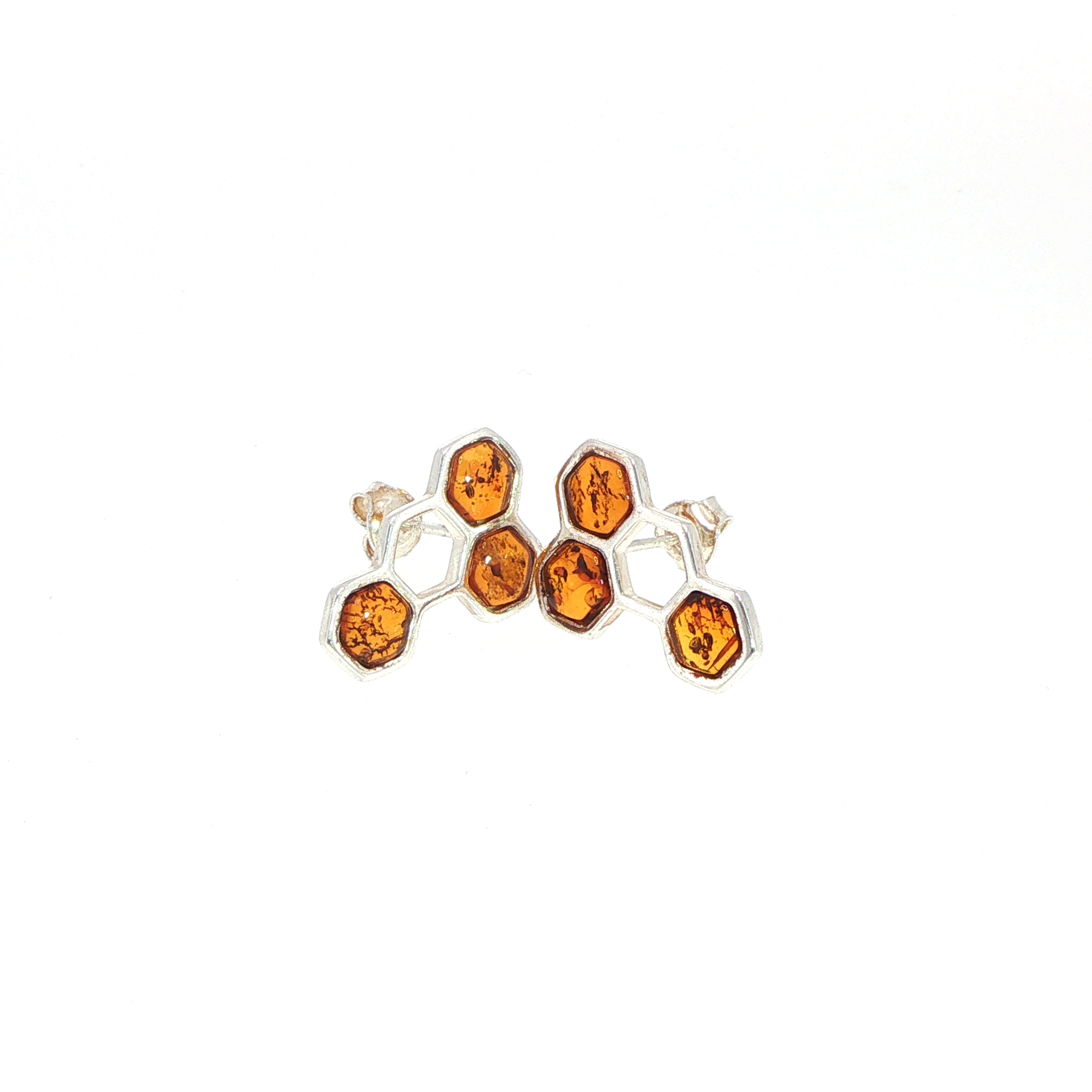 Honeycomb Amber Stud Earrings in Silver - Image 3