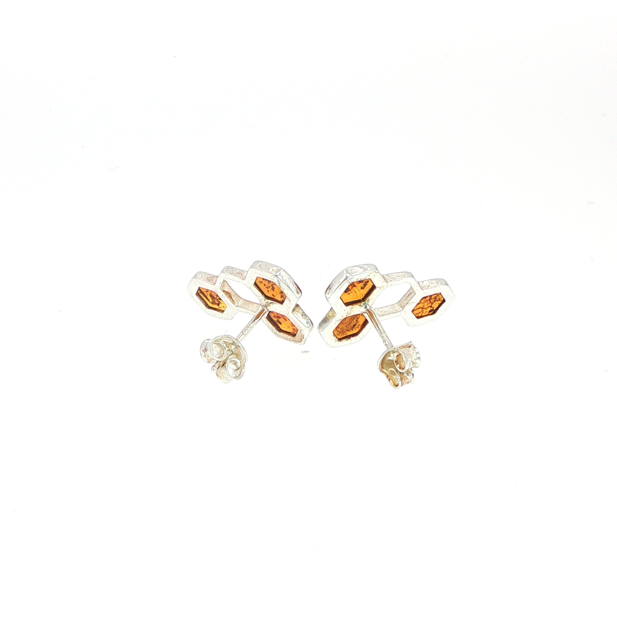 Honeycomb Amber Stud Earrings in Silver - Image 5