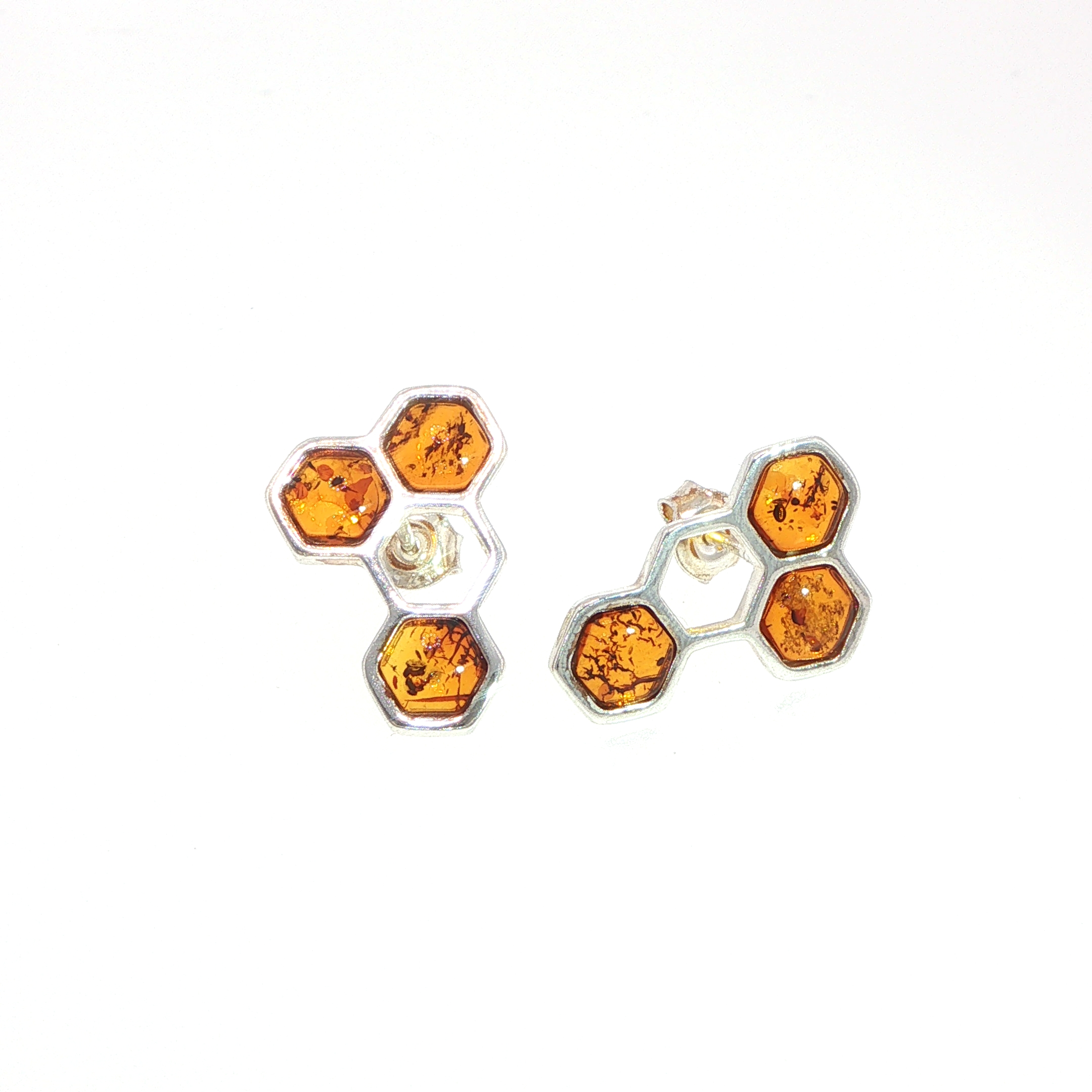 Honeycomb Amber Stud Earrings in Silver - Image 6