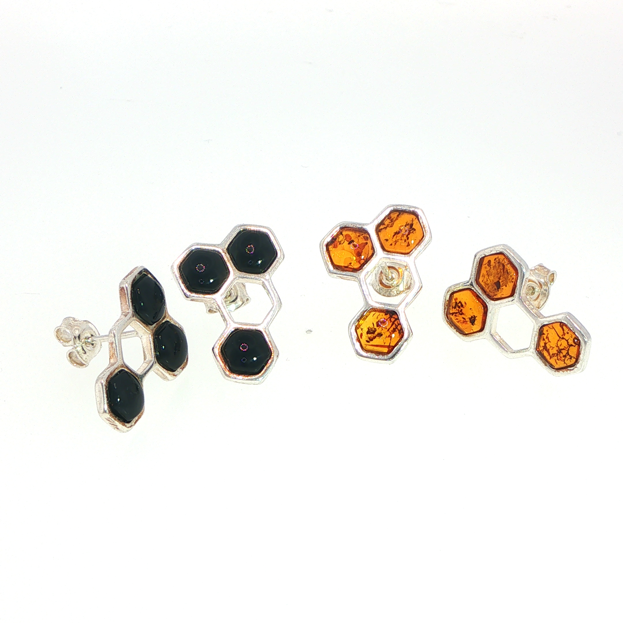 Honeycomb Amber Stud Earrings in Silver - Image 9