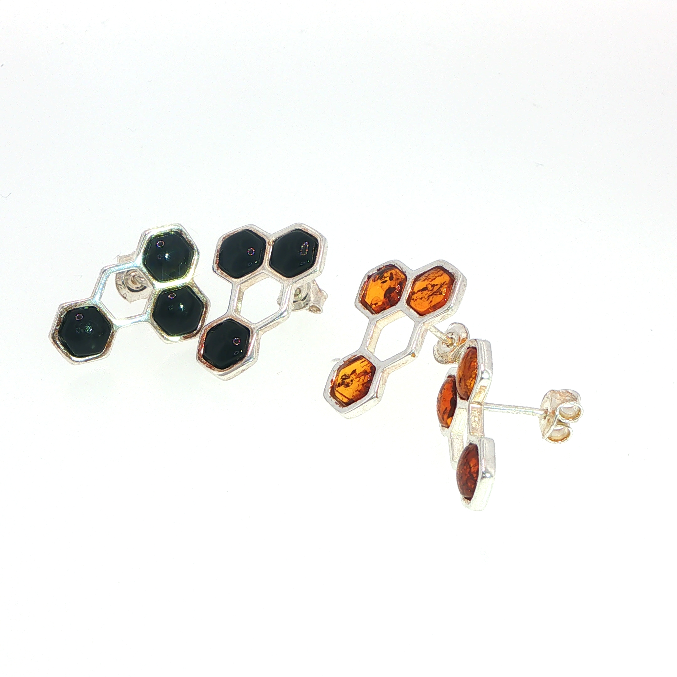 Honeycomb Amber Stud Earrings in Silver - Image 10
