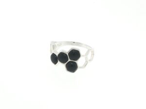 Honeycomb Ring with Whitby Jet Stones in Silver