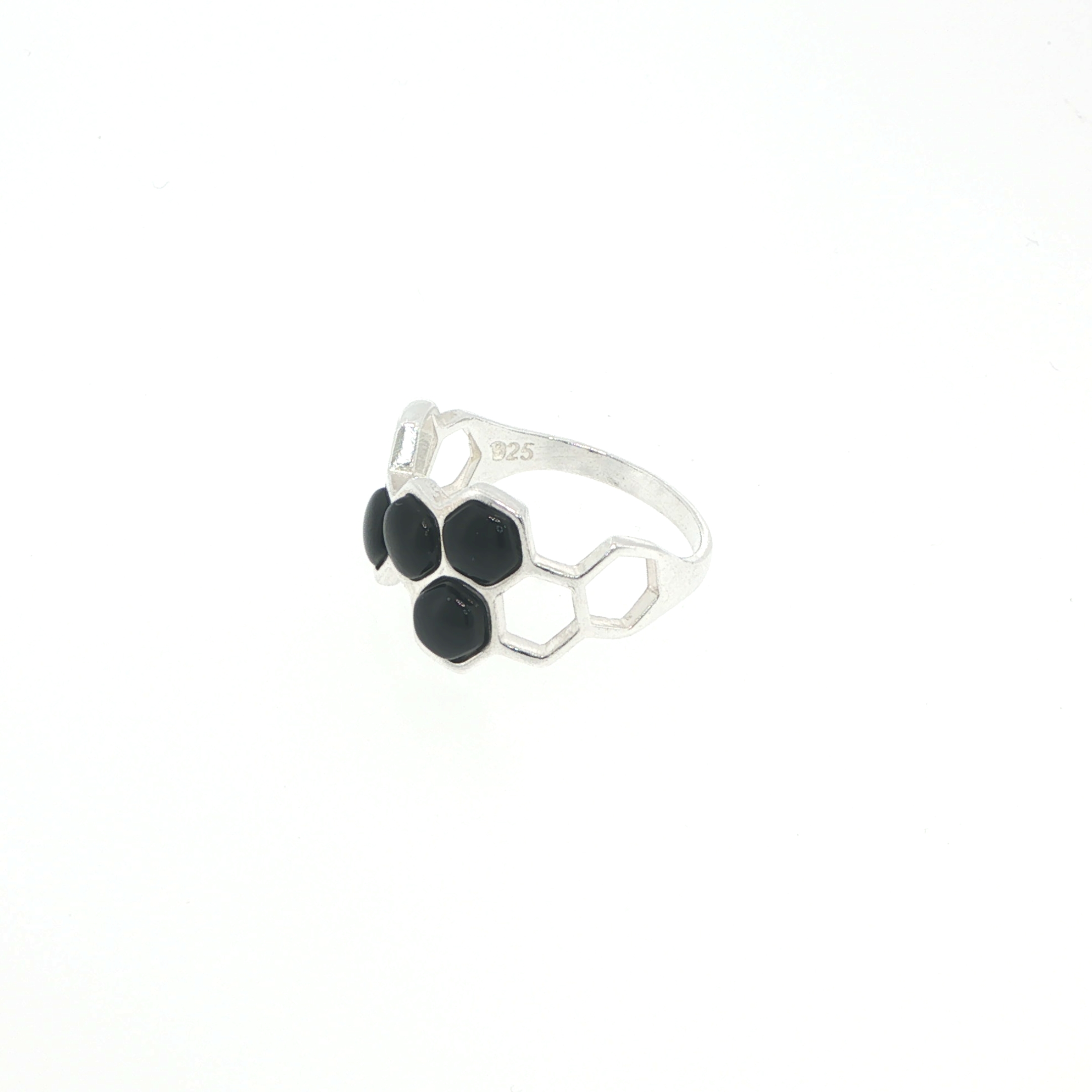 Honeycomb Ring with Whitby Jet Stones in Silver - Image 5