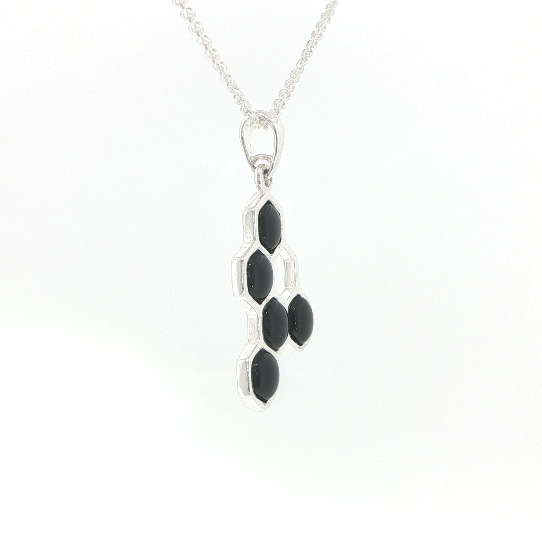 Honeycomb Whitby Jet Pendant Necklace in Silver - Image 3