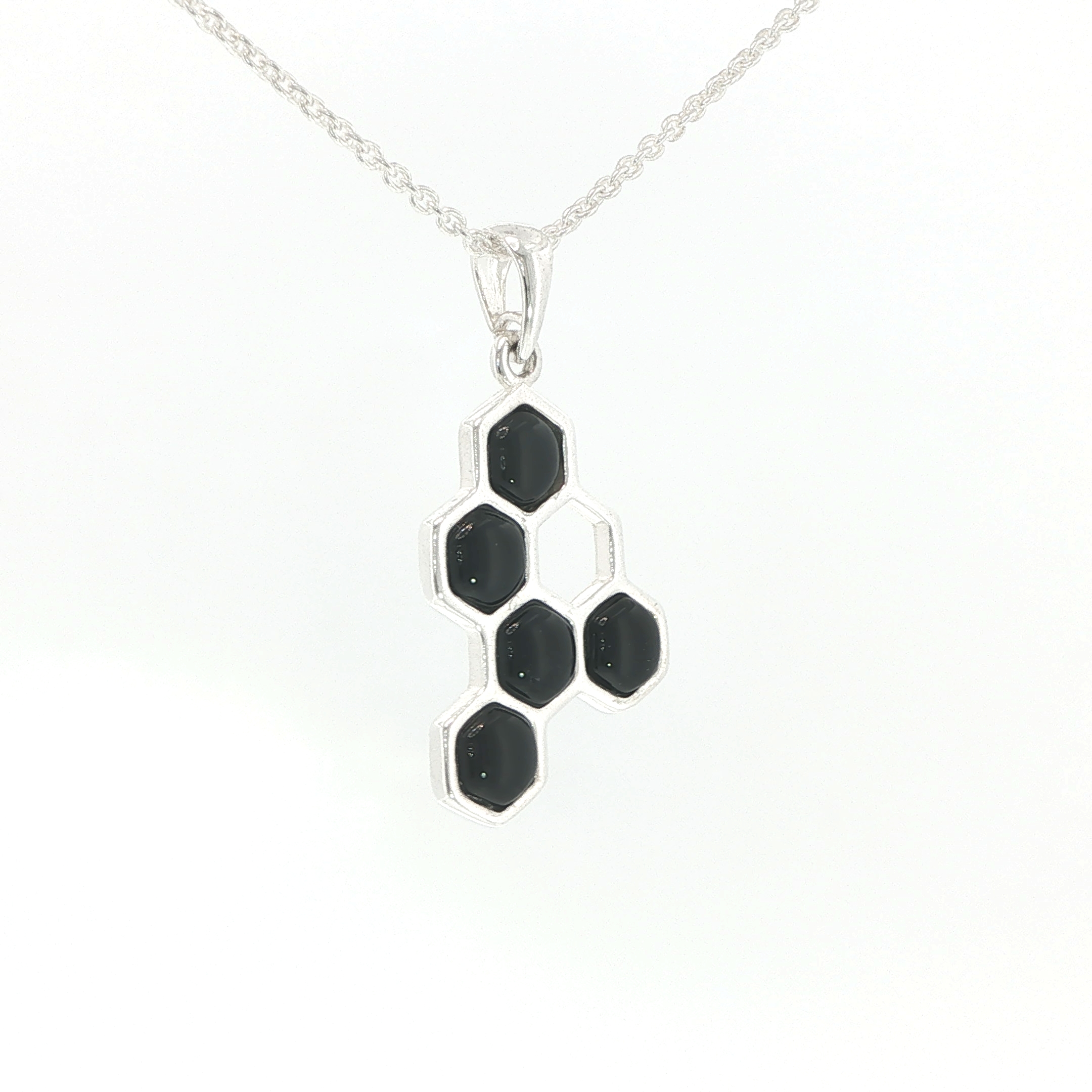 Honeycomb Whitby Jet Pendant Necklace in Silver - Image 4