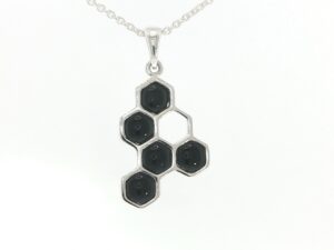 Honeycomb Whitby Jet Pendant Necklace in Silver