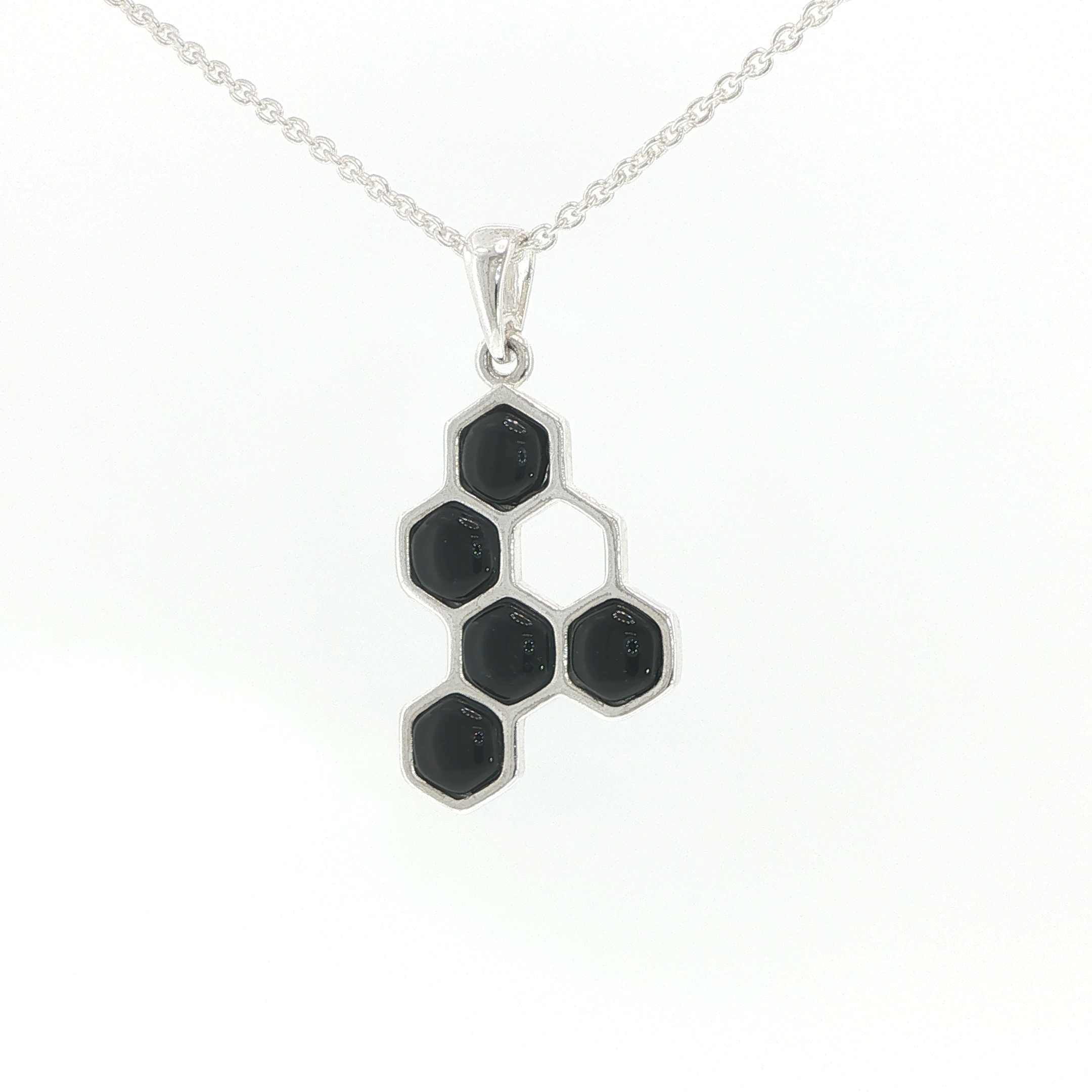 Honeycomb Whitby Jet Pendant Necklace in Silver - Image 5