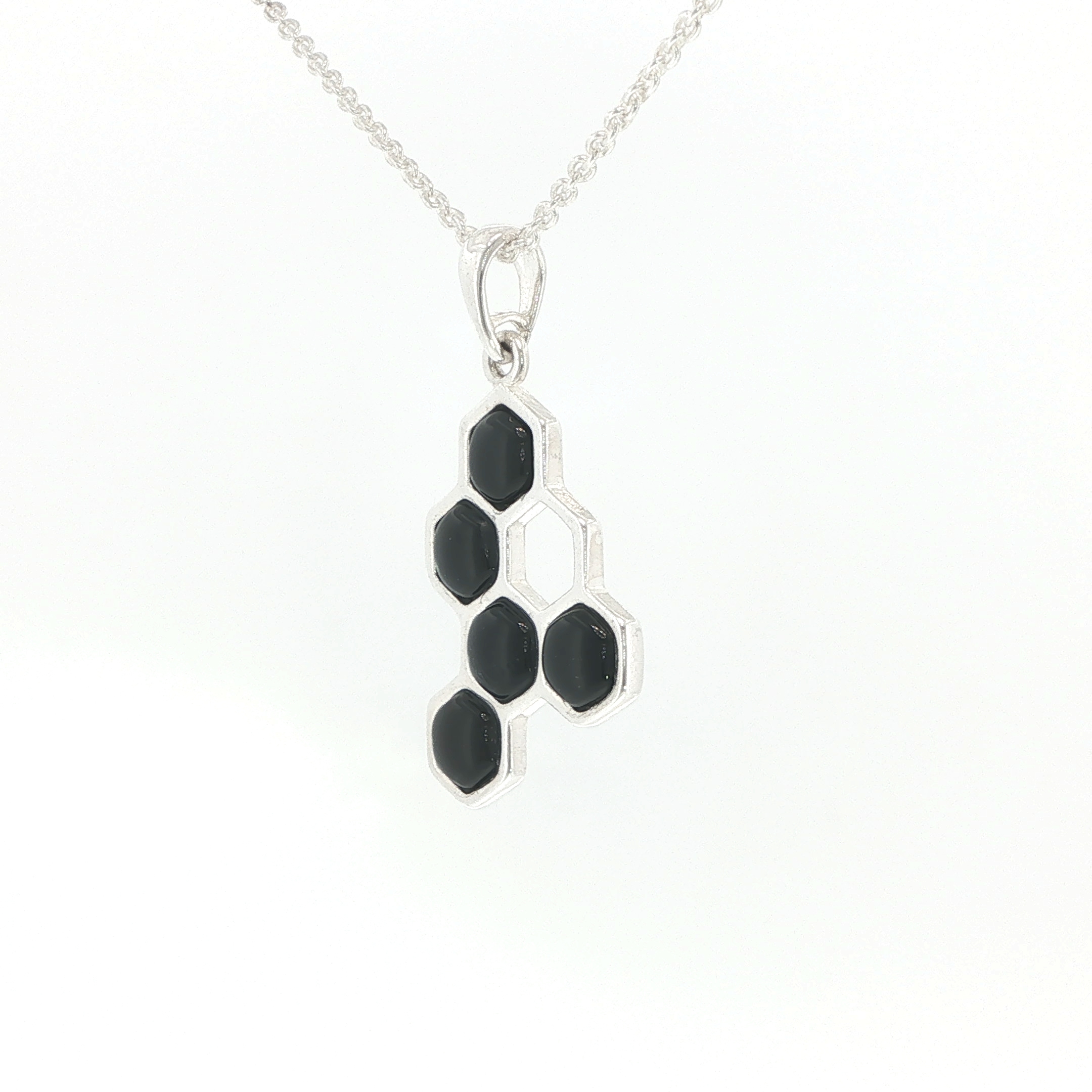 Honeycomb Whitby Jet Pendant Necklace in Silver - Image 6
