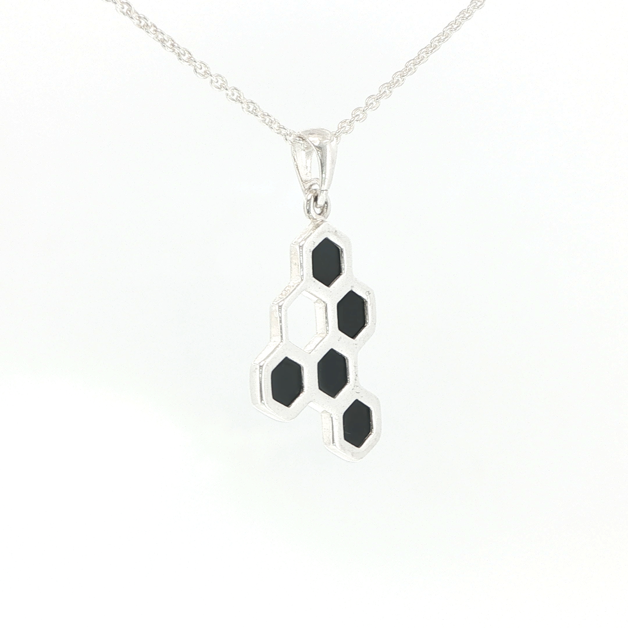 Honeycomb Whitby Jet Pendant Necklace in Silver - Image 8