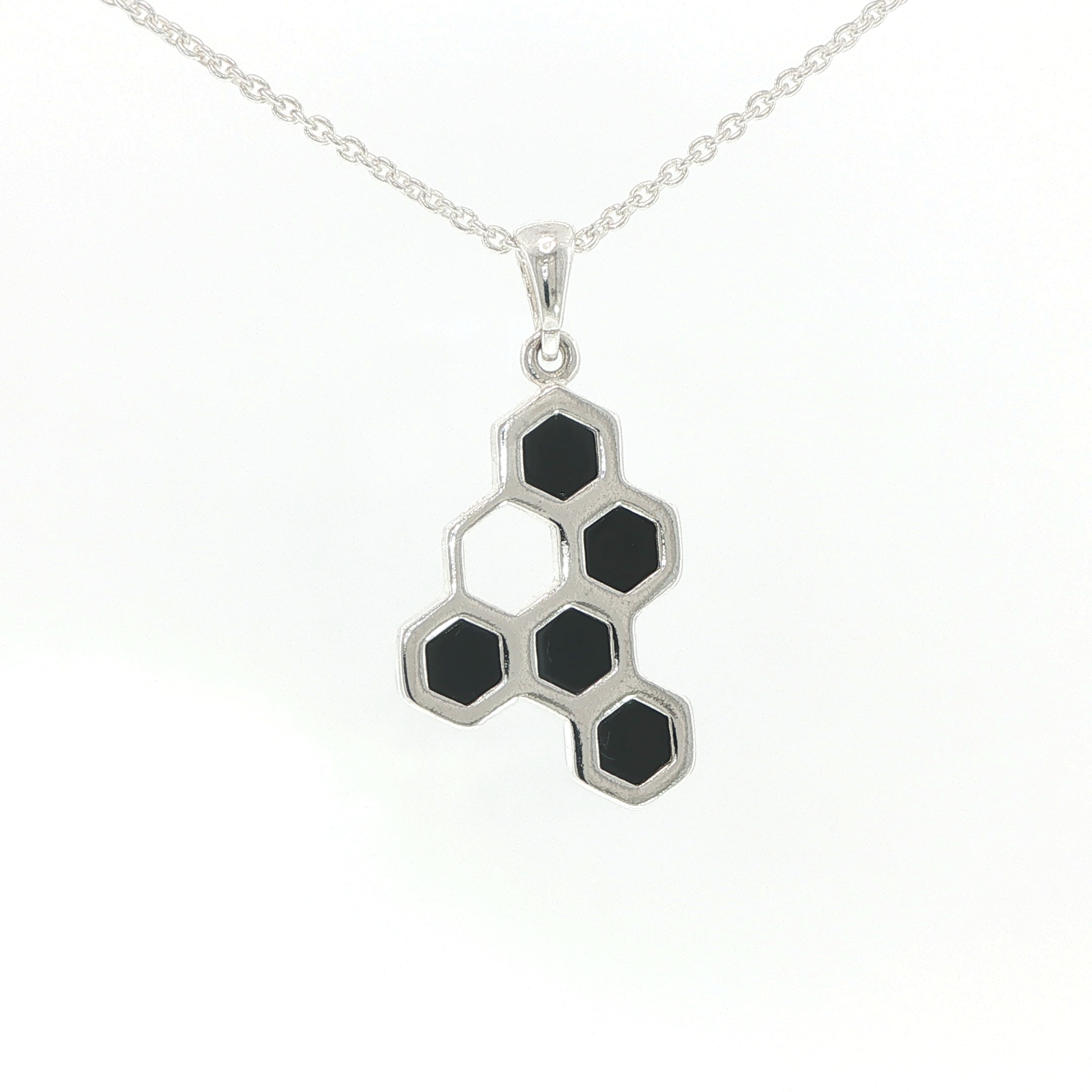Honeycomb Whitby Jet Pendant Necklace in Silver - Image 9