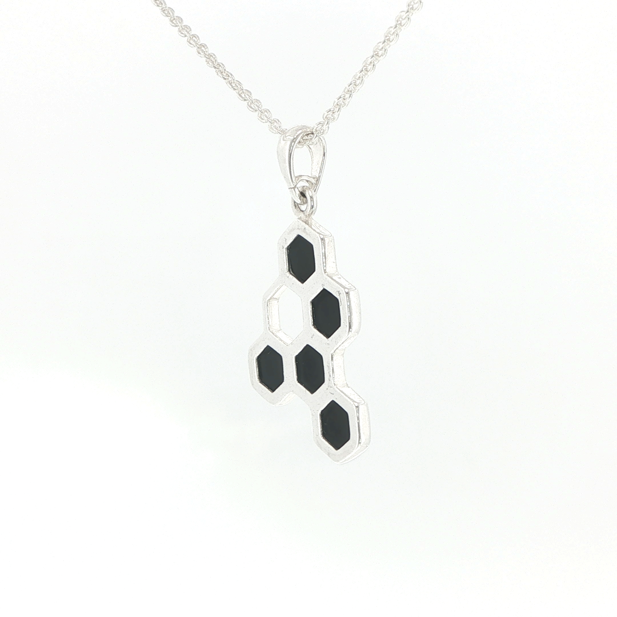 Honeycomb Whitby Jet Pendant Necklace in Silver - Image 10