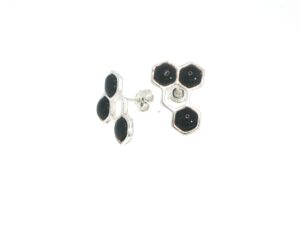 Honeycomb Whitby Jet Stud Earrings in Silver