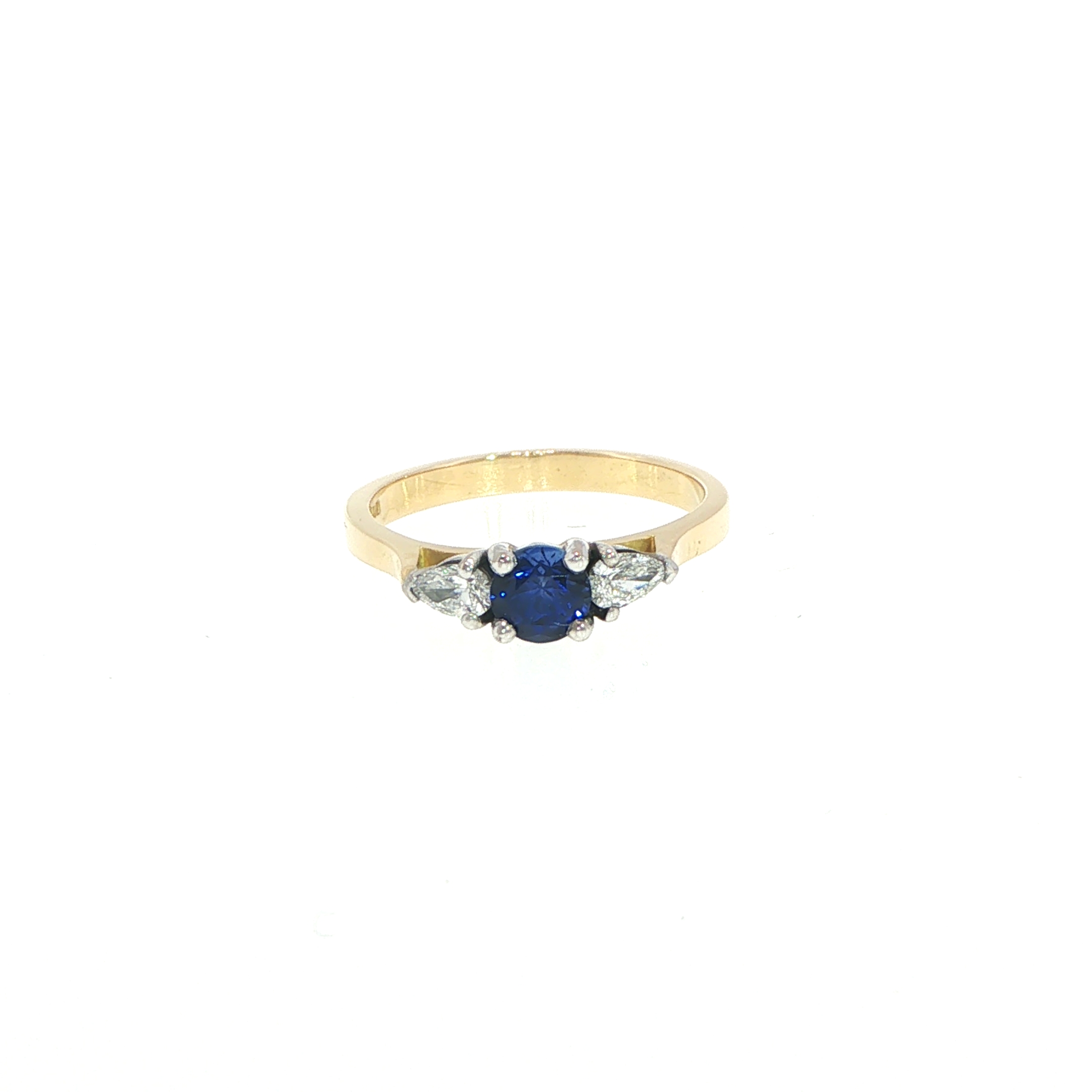 Royal Blue Sapphire Three-Stone Ring in 18ct Yellow Gold