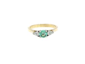 Emerald and Diamond Three-Stone Ring in 18ct Yellow Gold