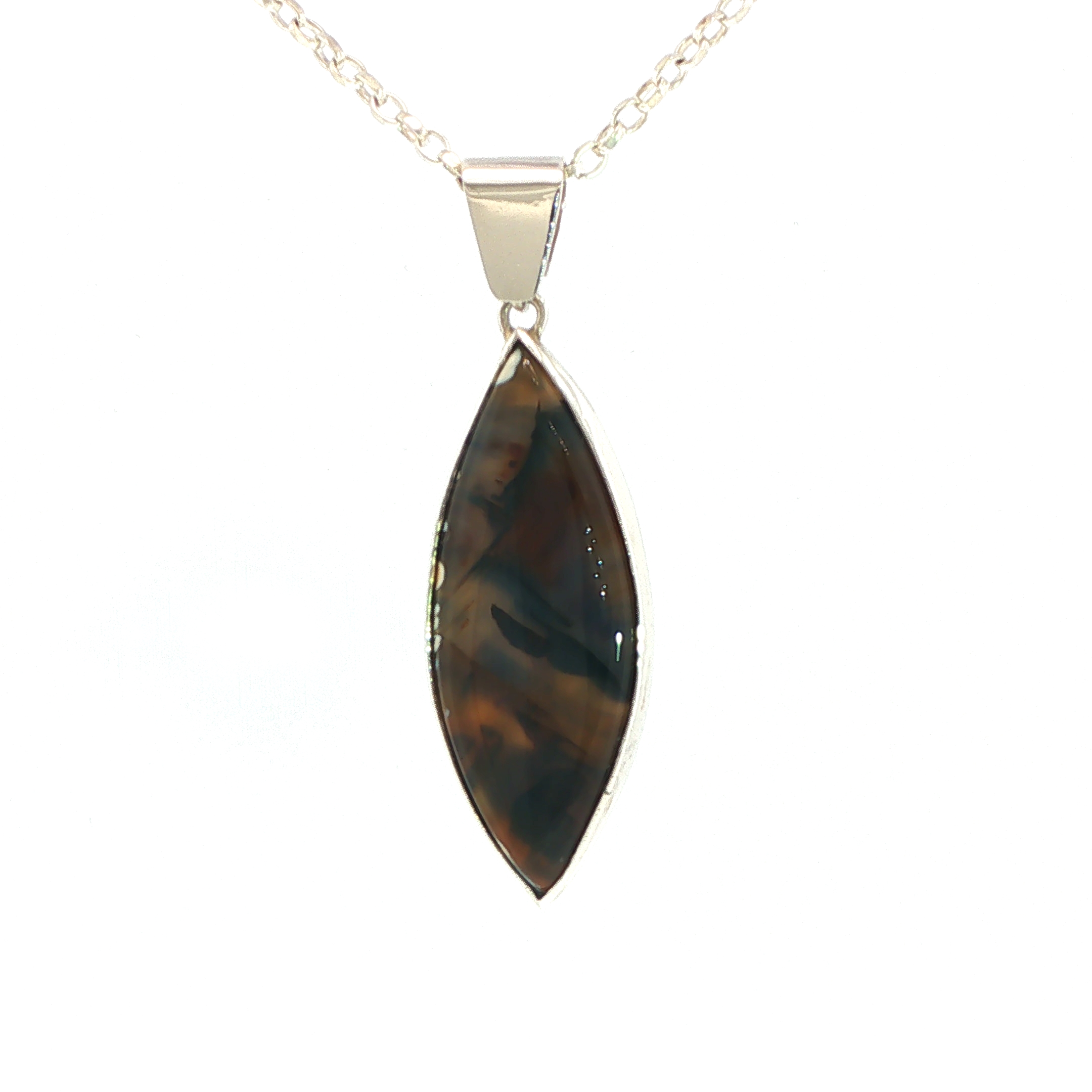 Marquise Montana Agate Pendant Necklace in Silver - Image 5