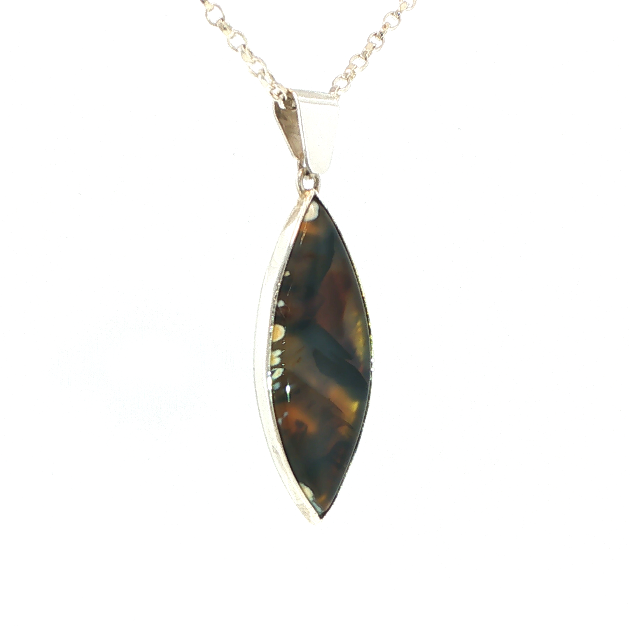 Marquise Montana Agate Pendant Necklace in Silver - Image 2