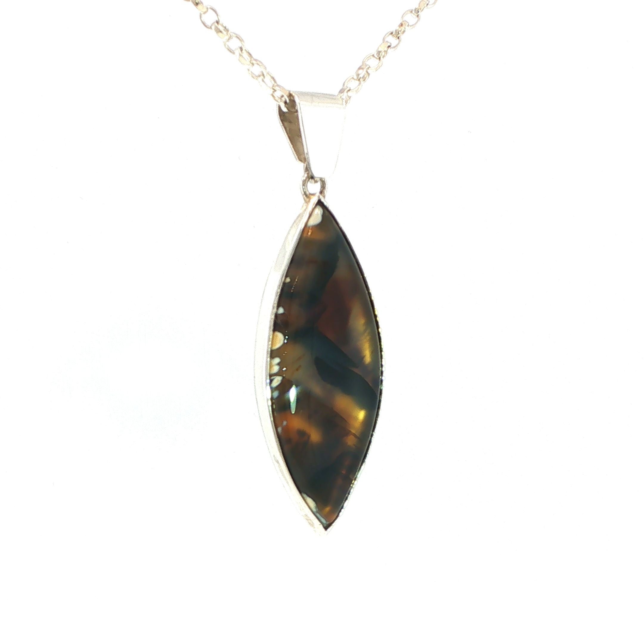 Marquise Montana Agate Pendant Necklace in Silver - Image 3