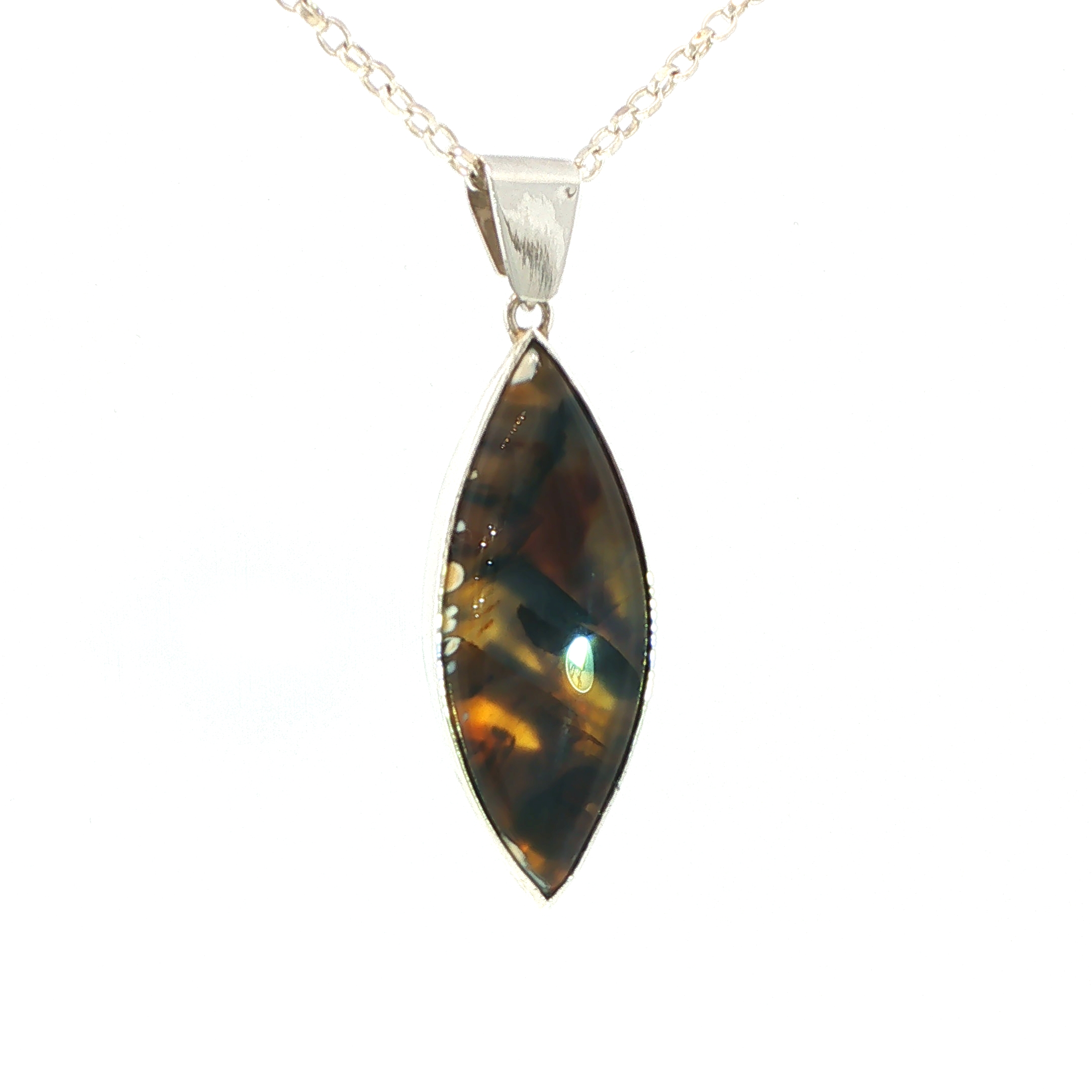 Marquise Montana Agate Pendant Necklace in Silver - Image 4