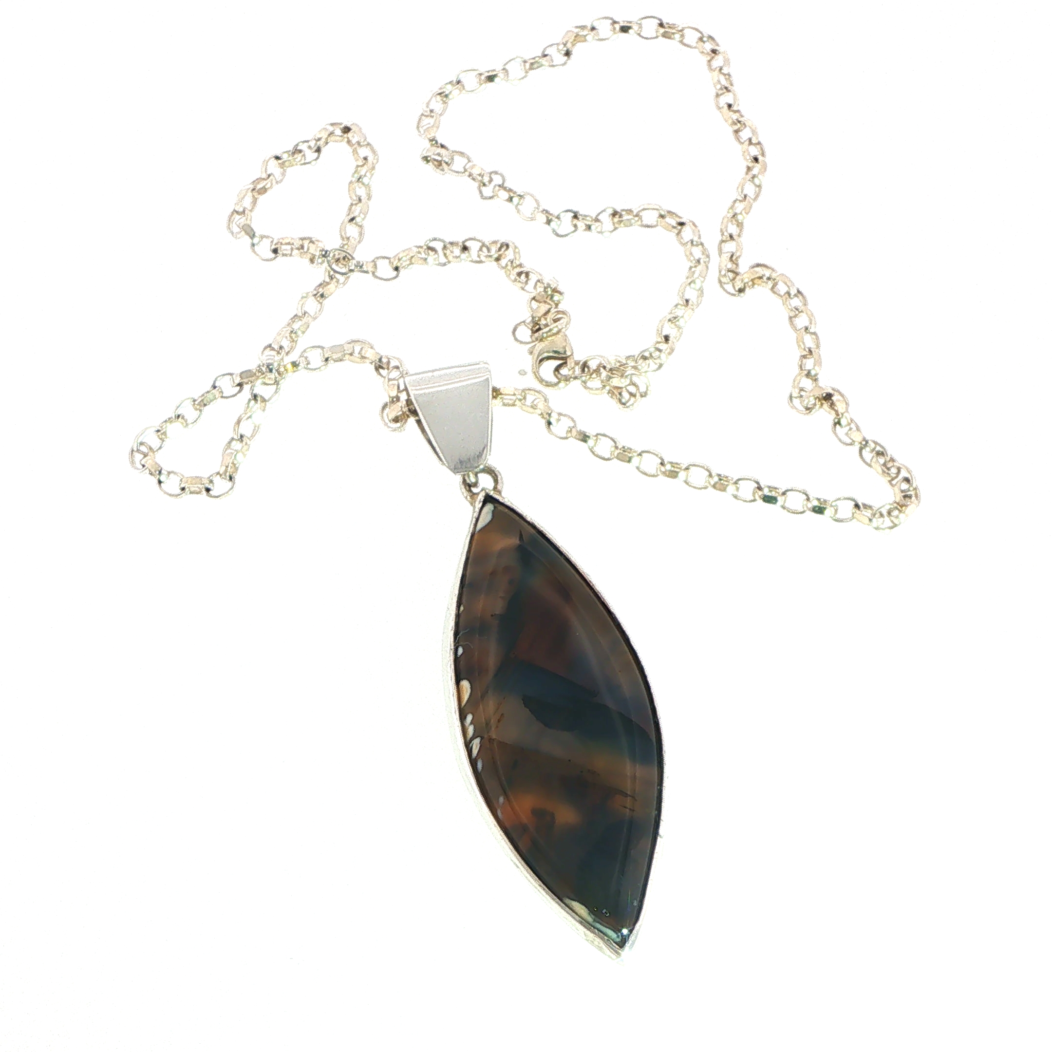 Marquise Montana Agate Pendant Necklace in Silver - Image 8