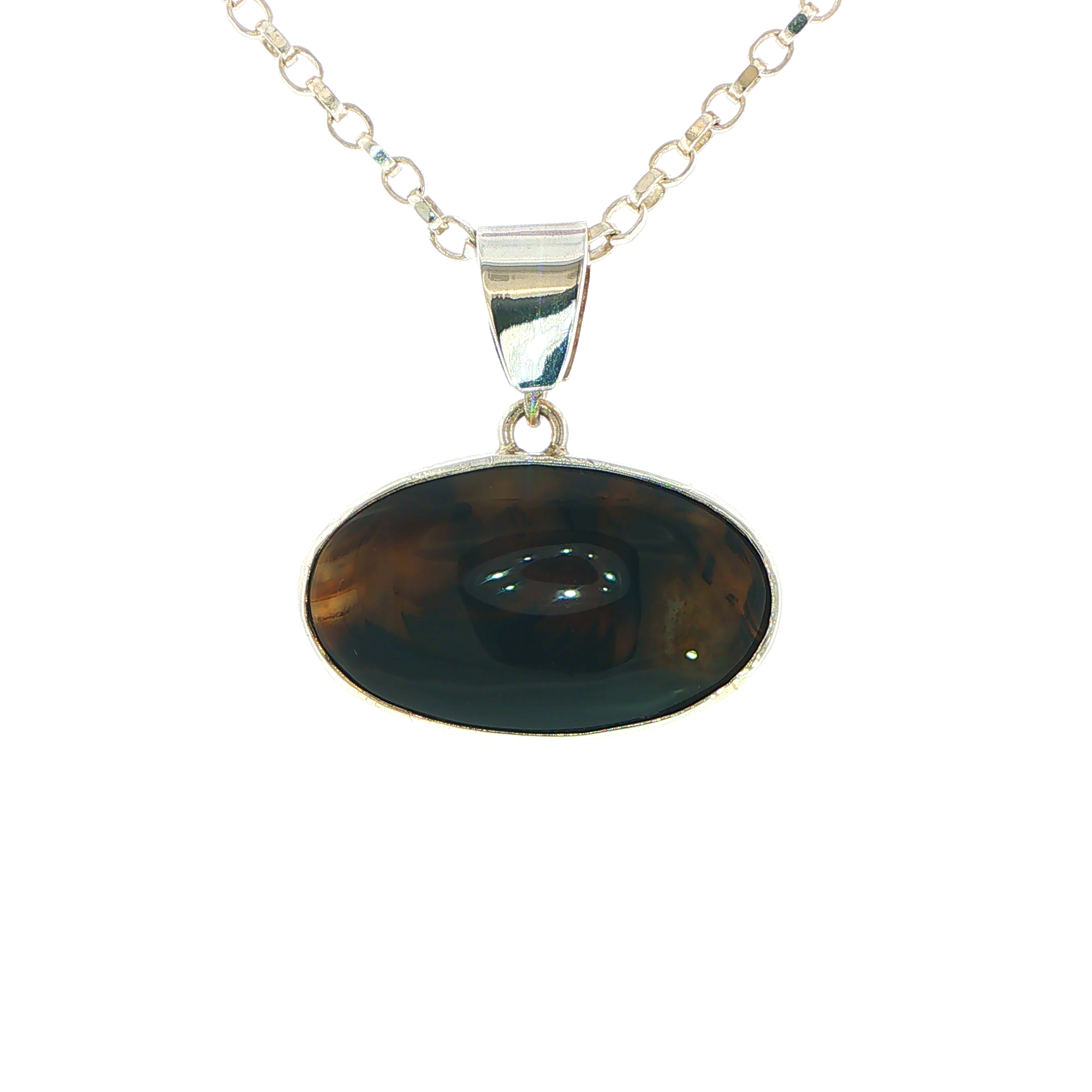 Oval Cabochon Montana Agate Pendant Necklace in Silver