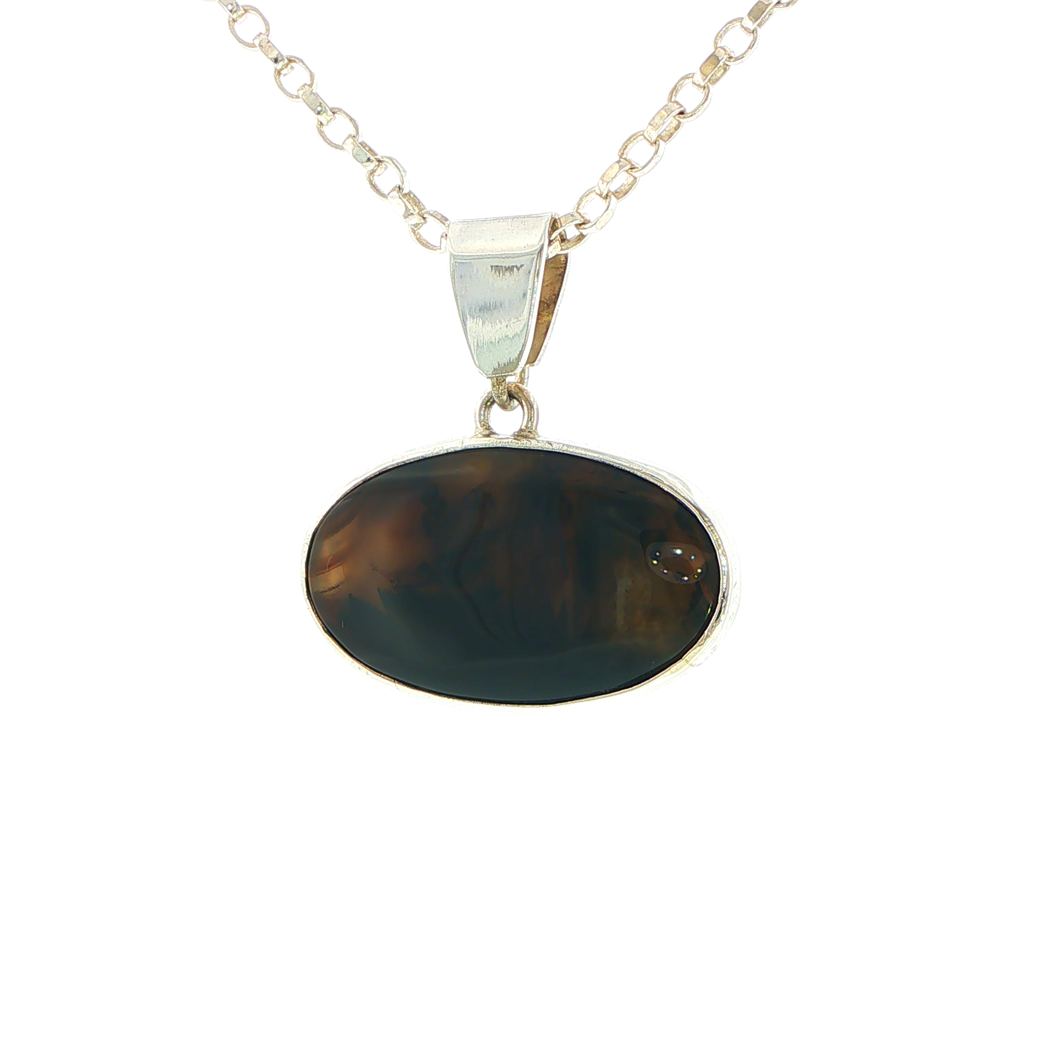 Oval Cabochon Montana Agate Pendant Necklace in Silver - Image 5